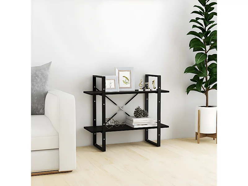 Estantería 2 niveles madera maciza de pino negra 80x30x70 cm