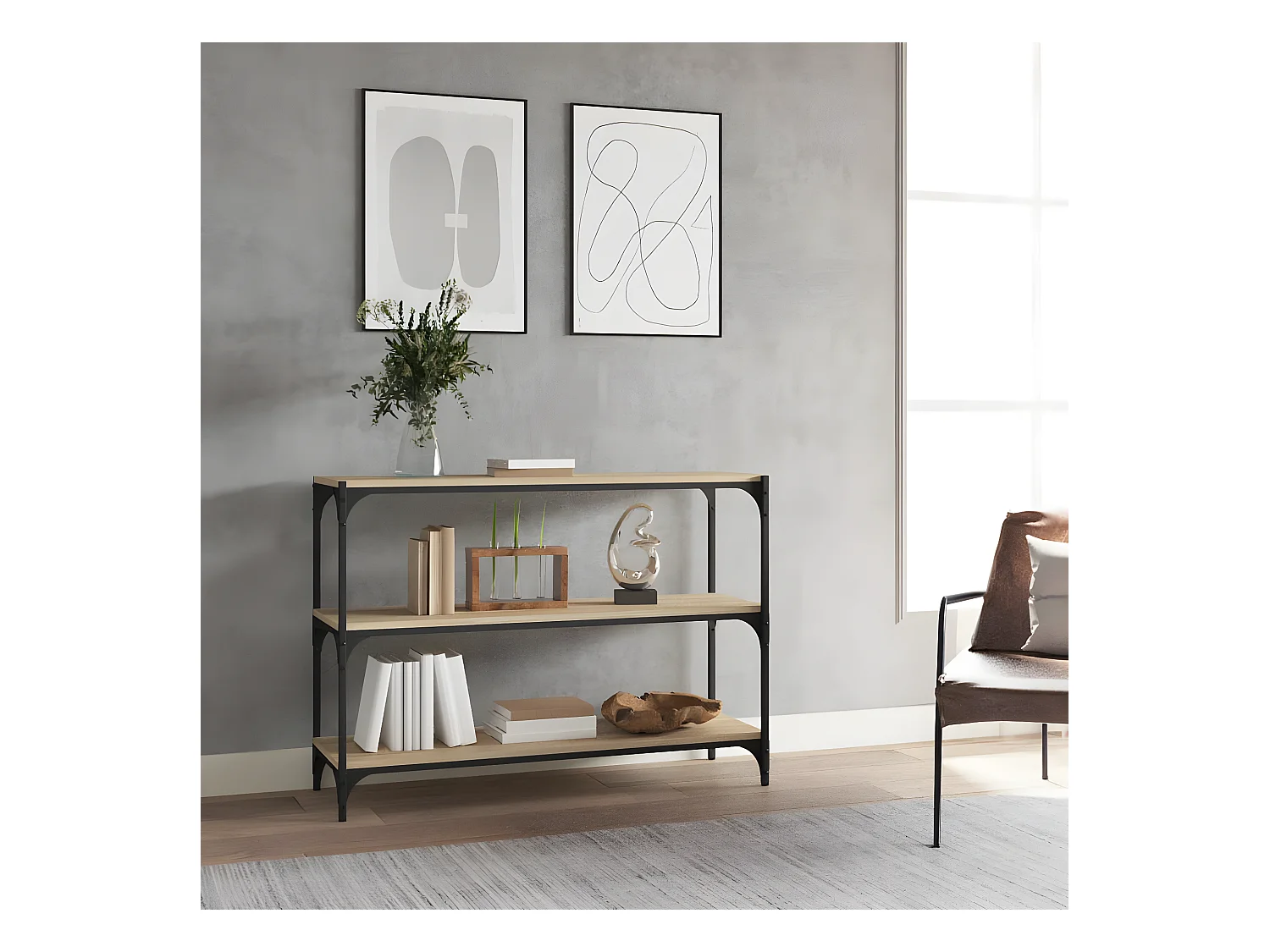 Bibliothèque Chêne Sonoma 100x33x70,5cm Bois d'ingénierie acier