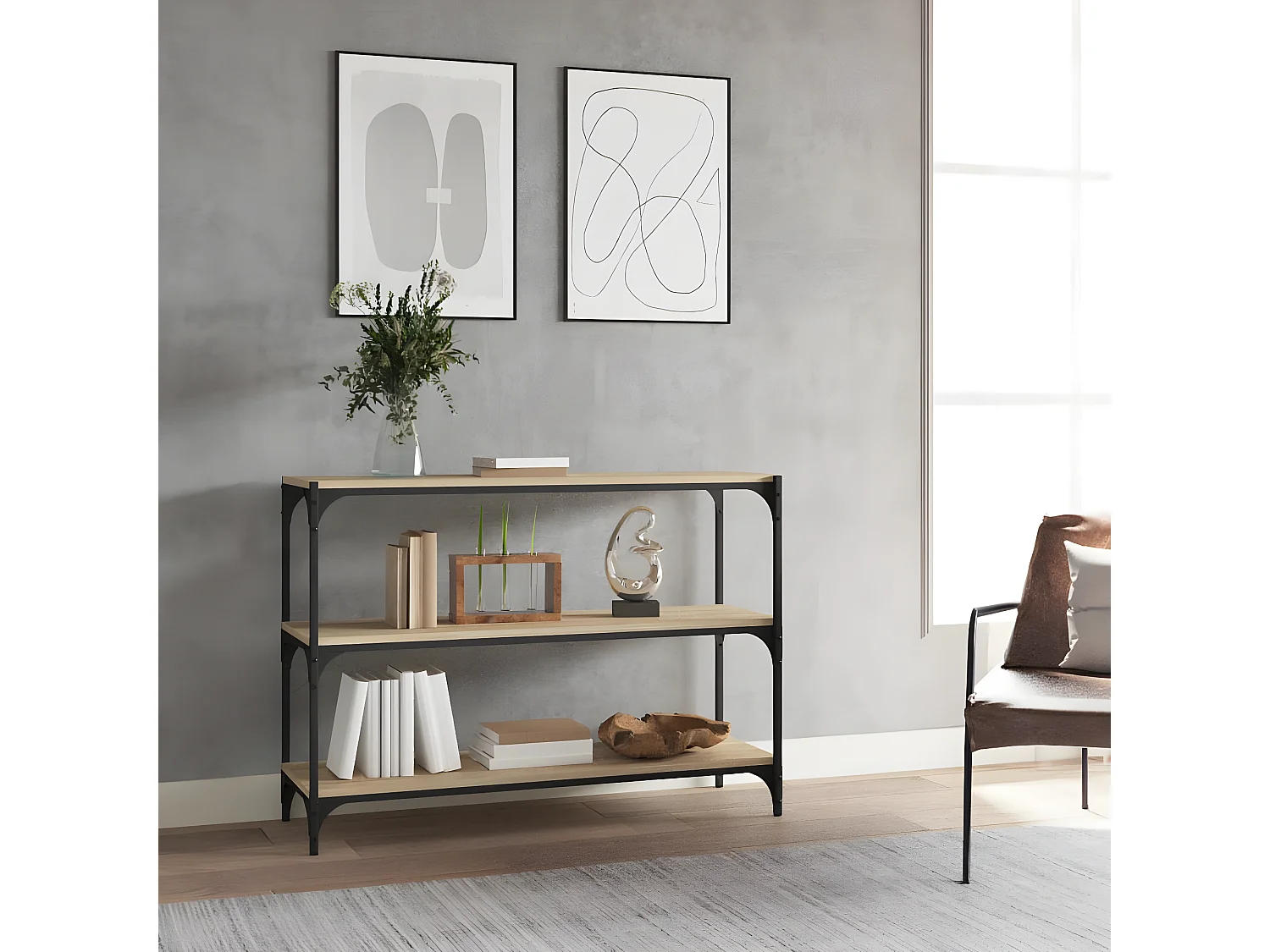 Bibliothèque Chêne Sonoma 100x33x70,5cm Bois d'ingénierie acier