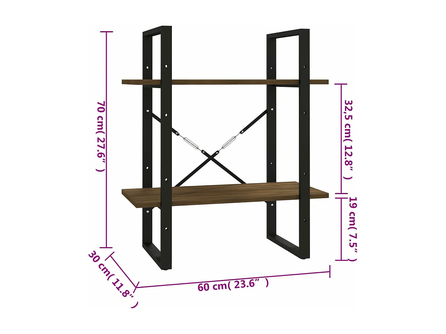 Bibliothèque 2 niveaux Chêne brun 60x30x70 cm Bois d'ingénierie