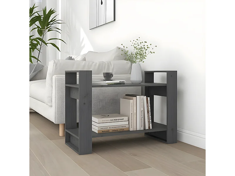 Boekenkast/kamerscherm 80x35x56,5 cm massief grenenhout grijs