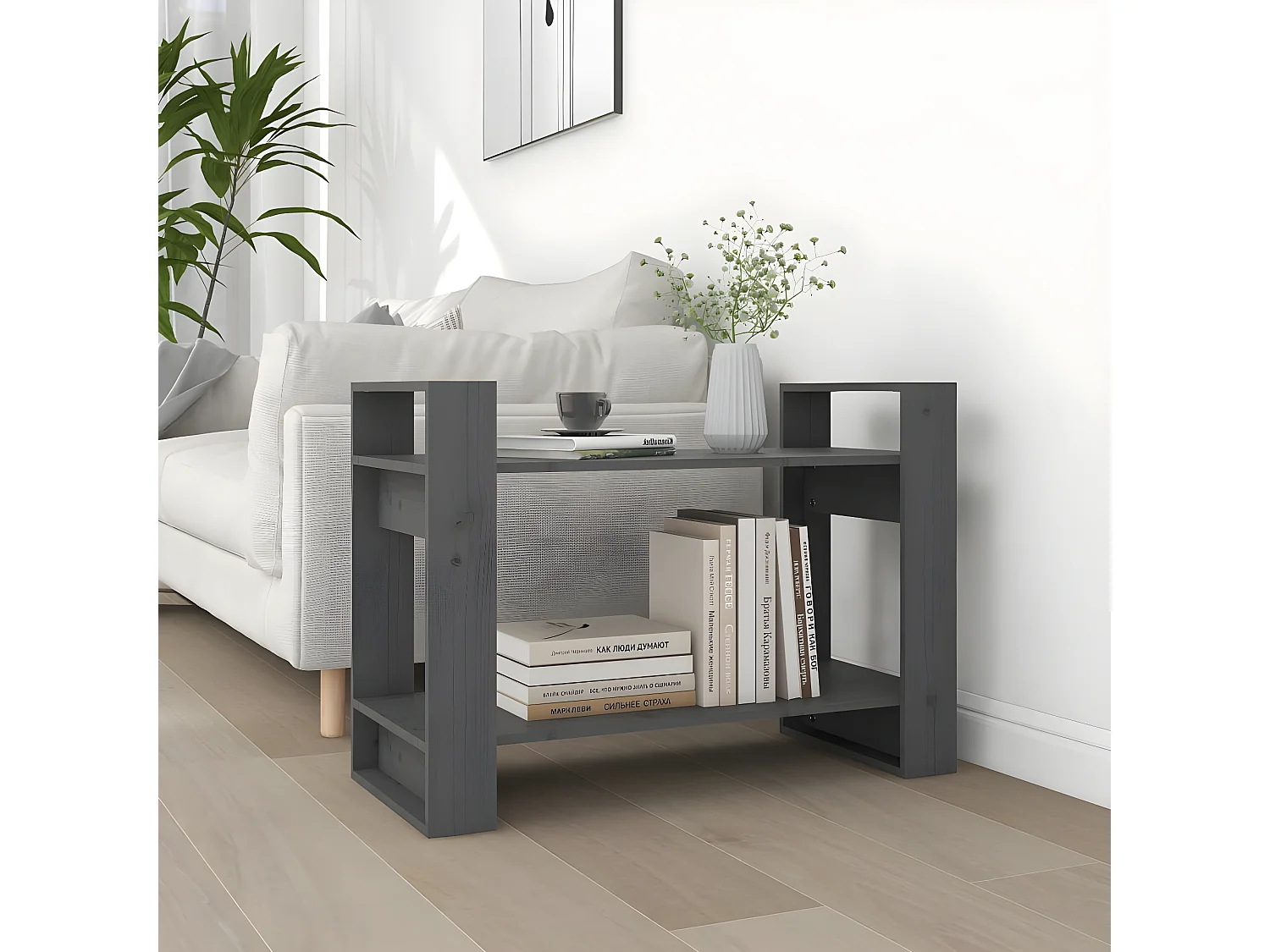 Bibliothèque/Séparateur de pièce Gris 80x35x56,5 cm Pin solide