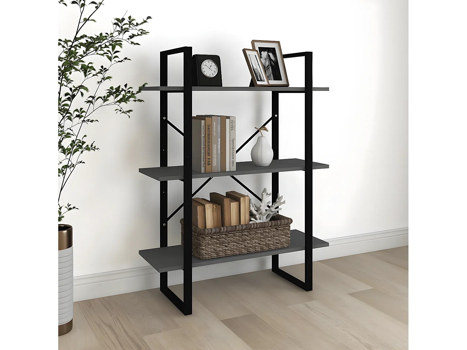 Boekenkastukkenmet 3 schappen 80x30x105 cm massief grenenhout grijs