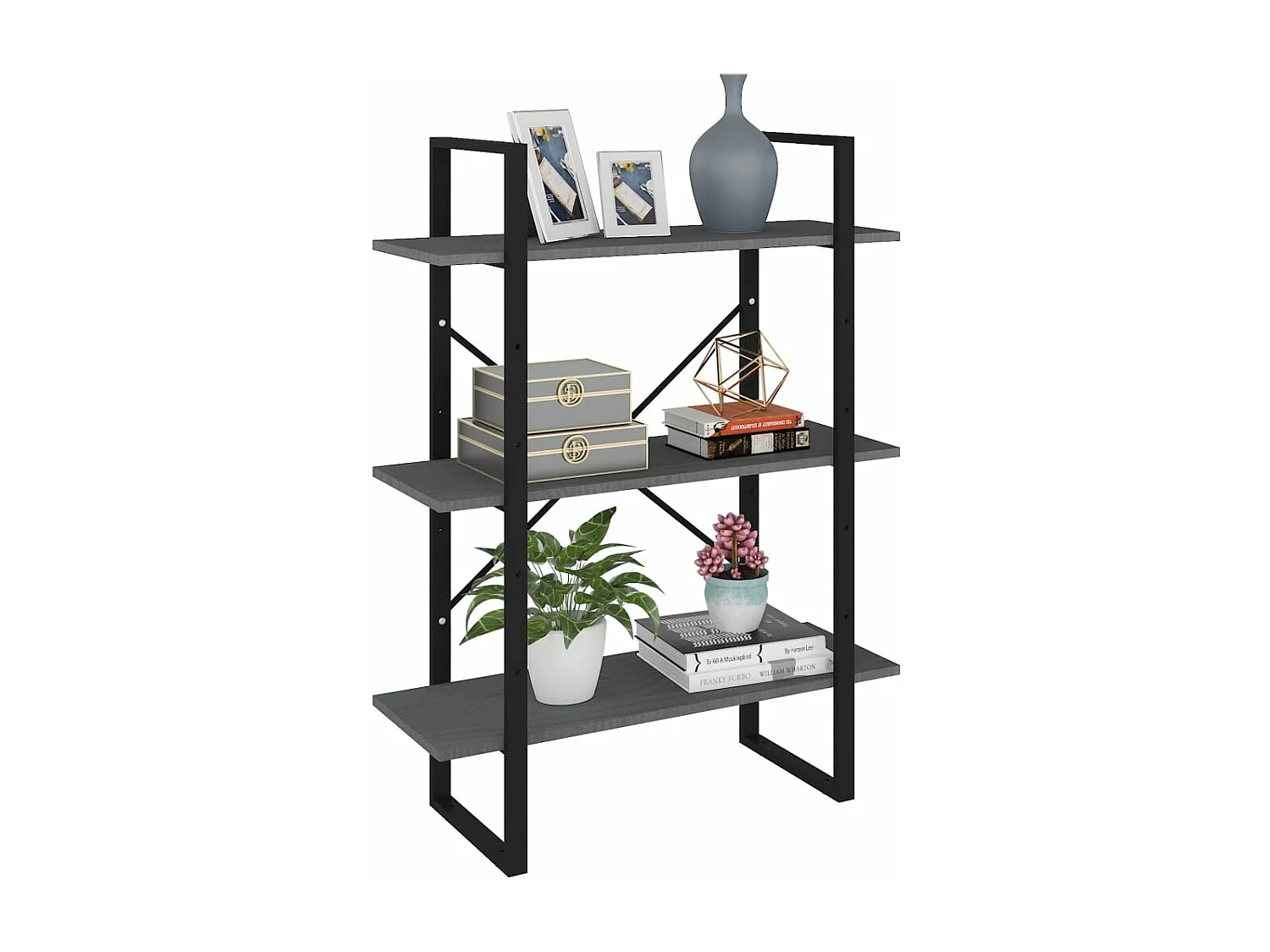 Boekenkastukkenmet 3 schappen 80x30x105 cm massief grenenhout grijs