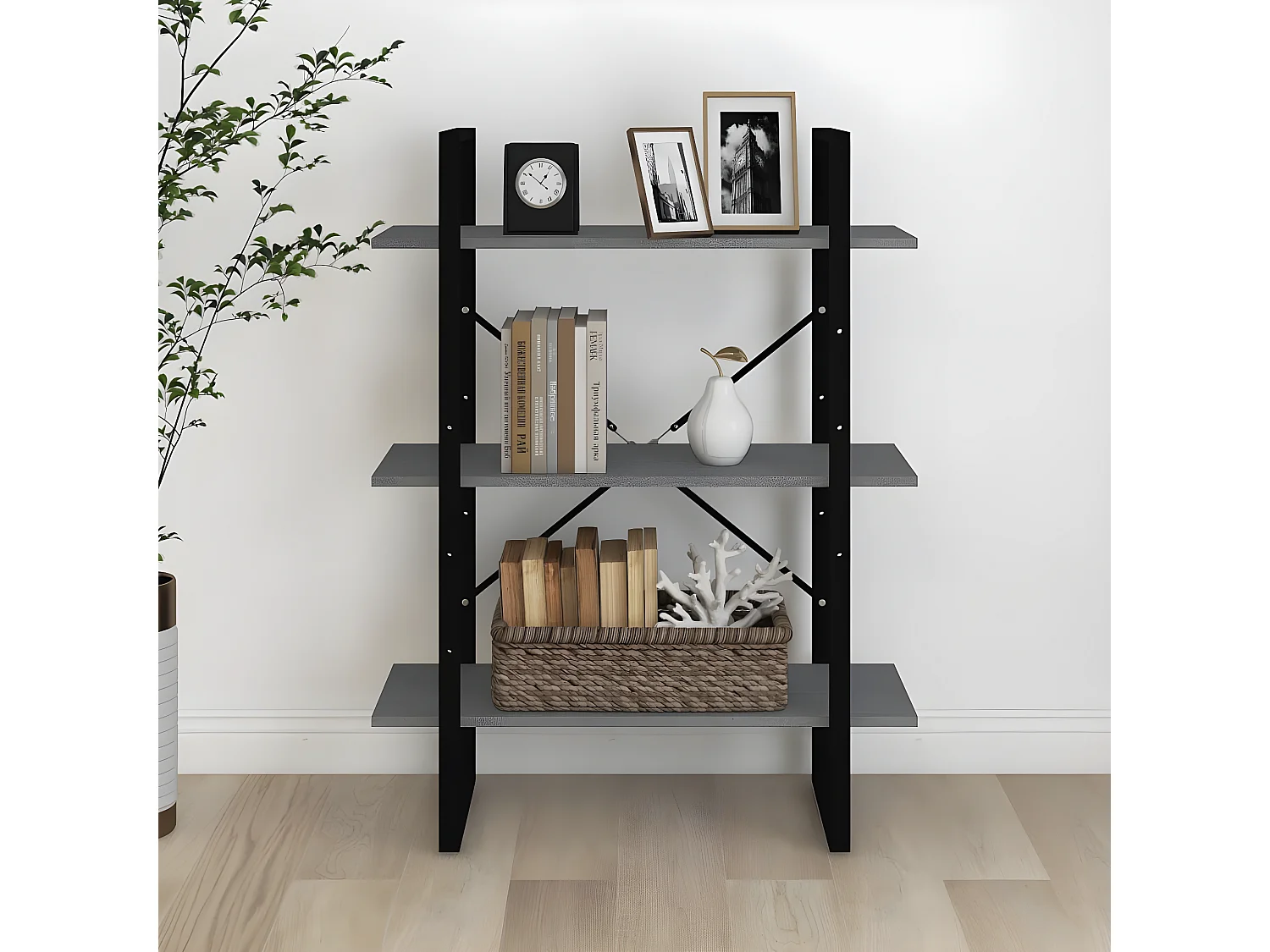 Boekenkastukkenmet 3 schappen 80x30x105 cm massief grenenhout grijs