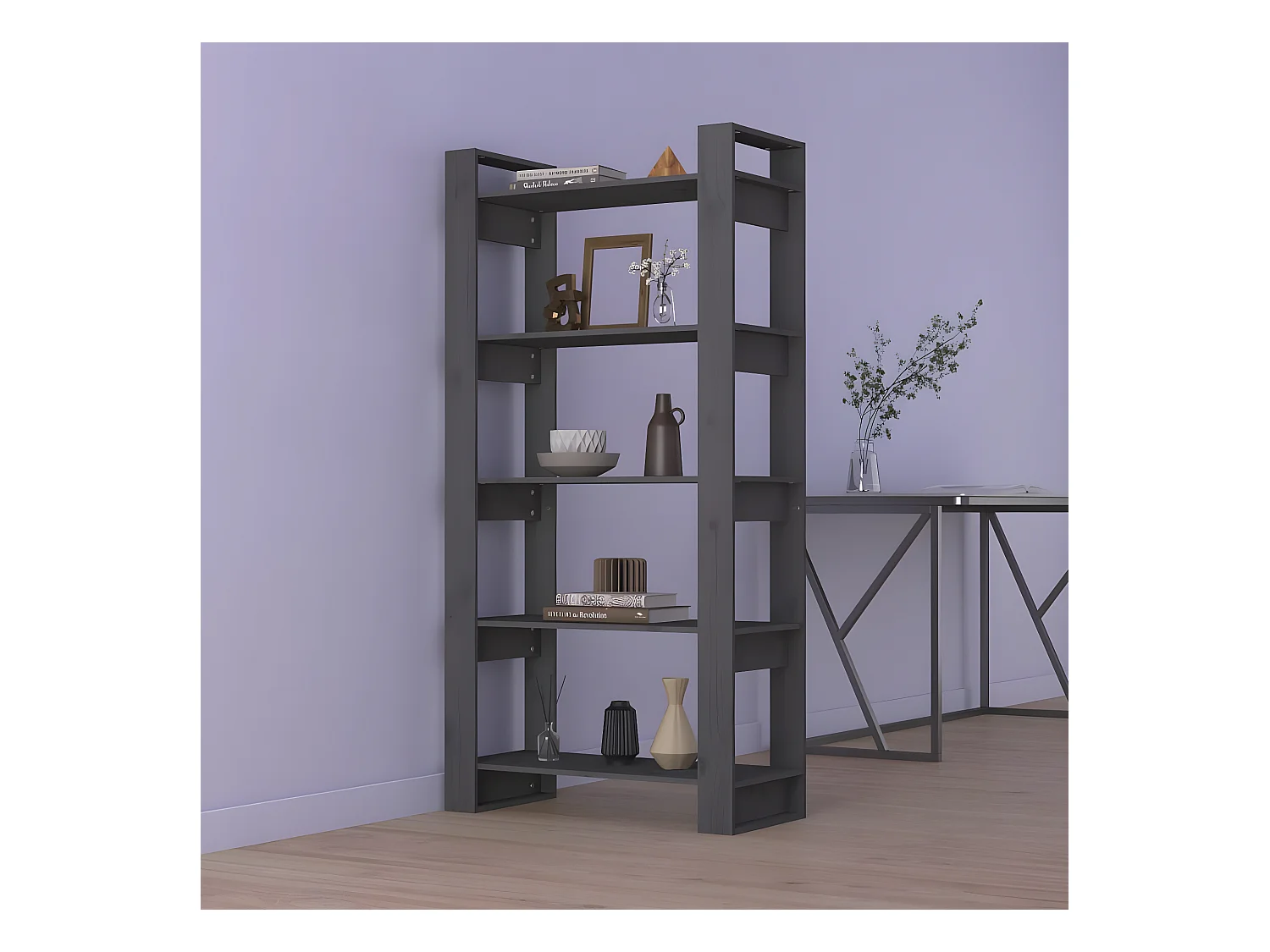 Bibliothèque/Séparateur de pièce Gris 80x35x160 cm Bois massif