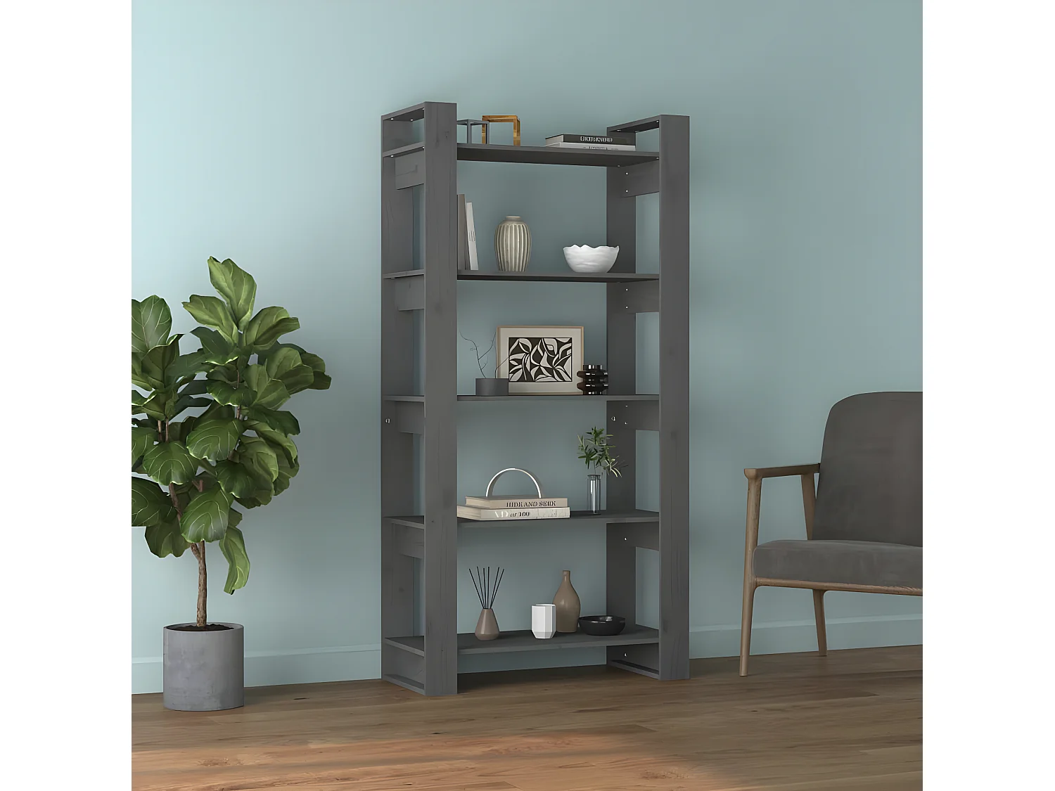 Bibliothèque/Séparateur de pièce Gris 80x35x160 cm Bois massif