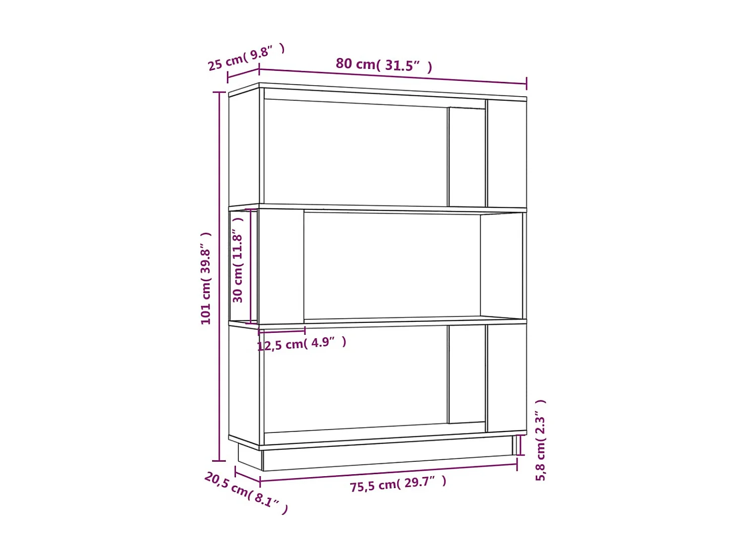 Estante/divisória 80x25x101 cm pinho maciço branco