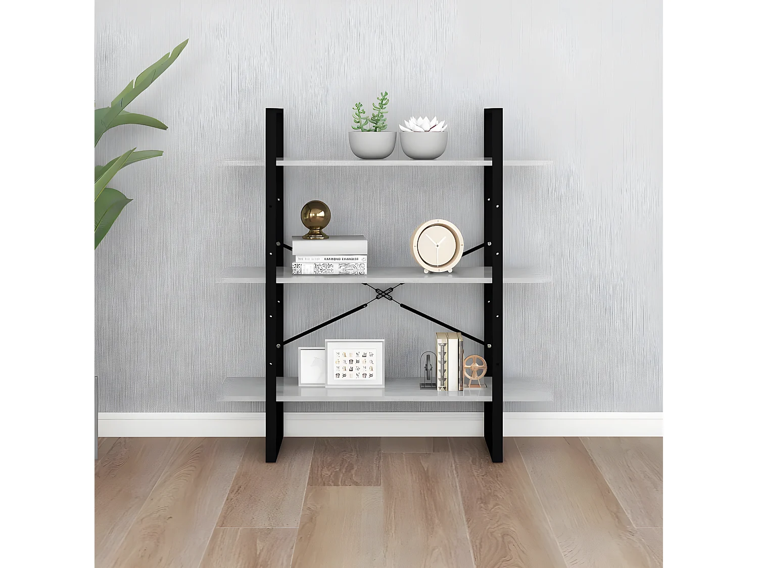 Bibliothèque Gris béton 100x30x105 cm Aggloméré