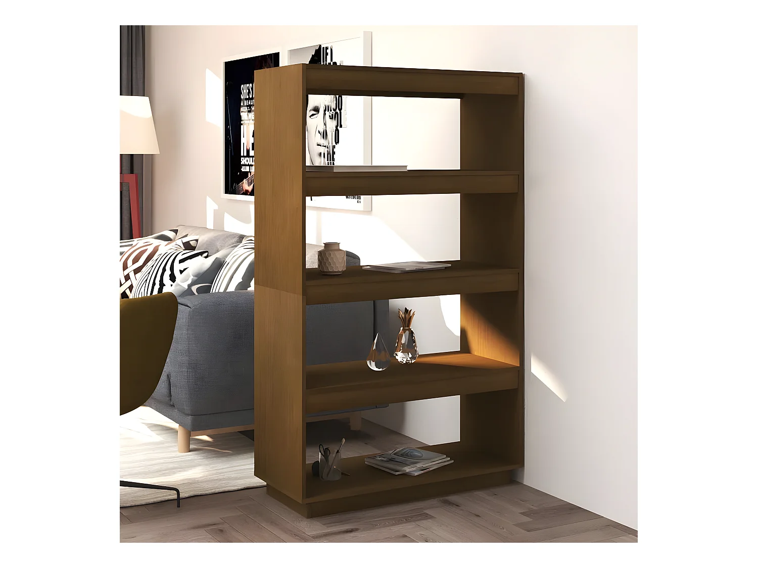 Bibliothèque/Séparateur de pièce Marron miel 80x35x135 cm Pin