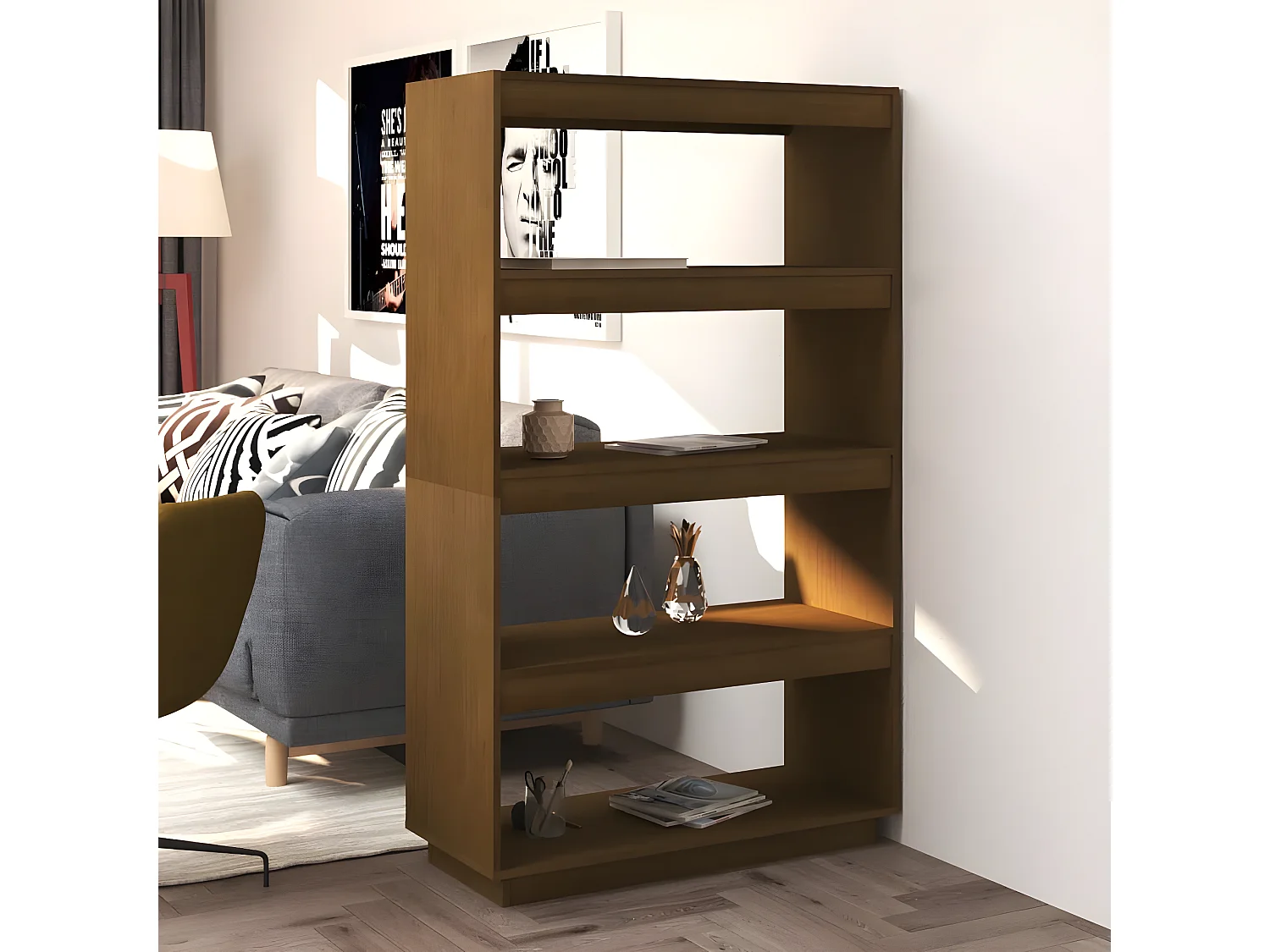 Bibliothèque/Séparateur de pièce Marron miel 80x35x135 cm Pin