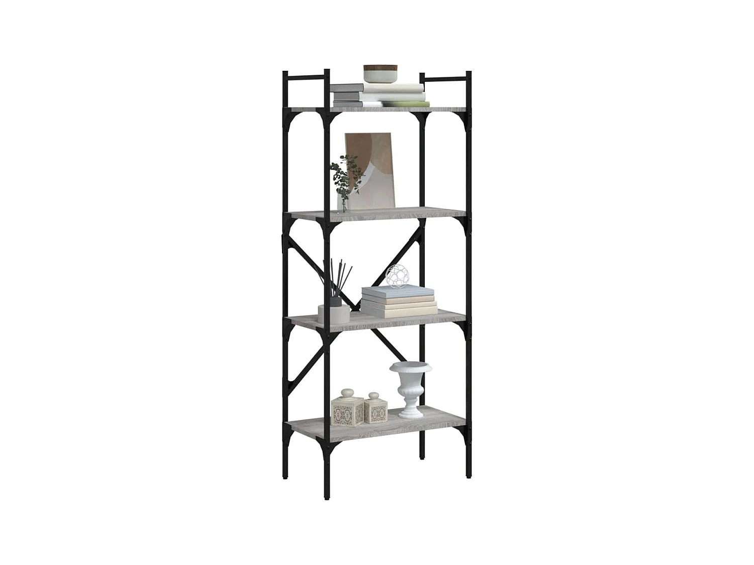 Boekenkast 4-laags 56x31,5x138,5 cm bewerkt hout grijs sonoma
