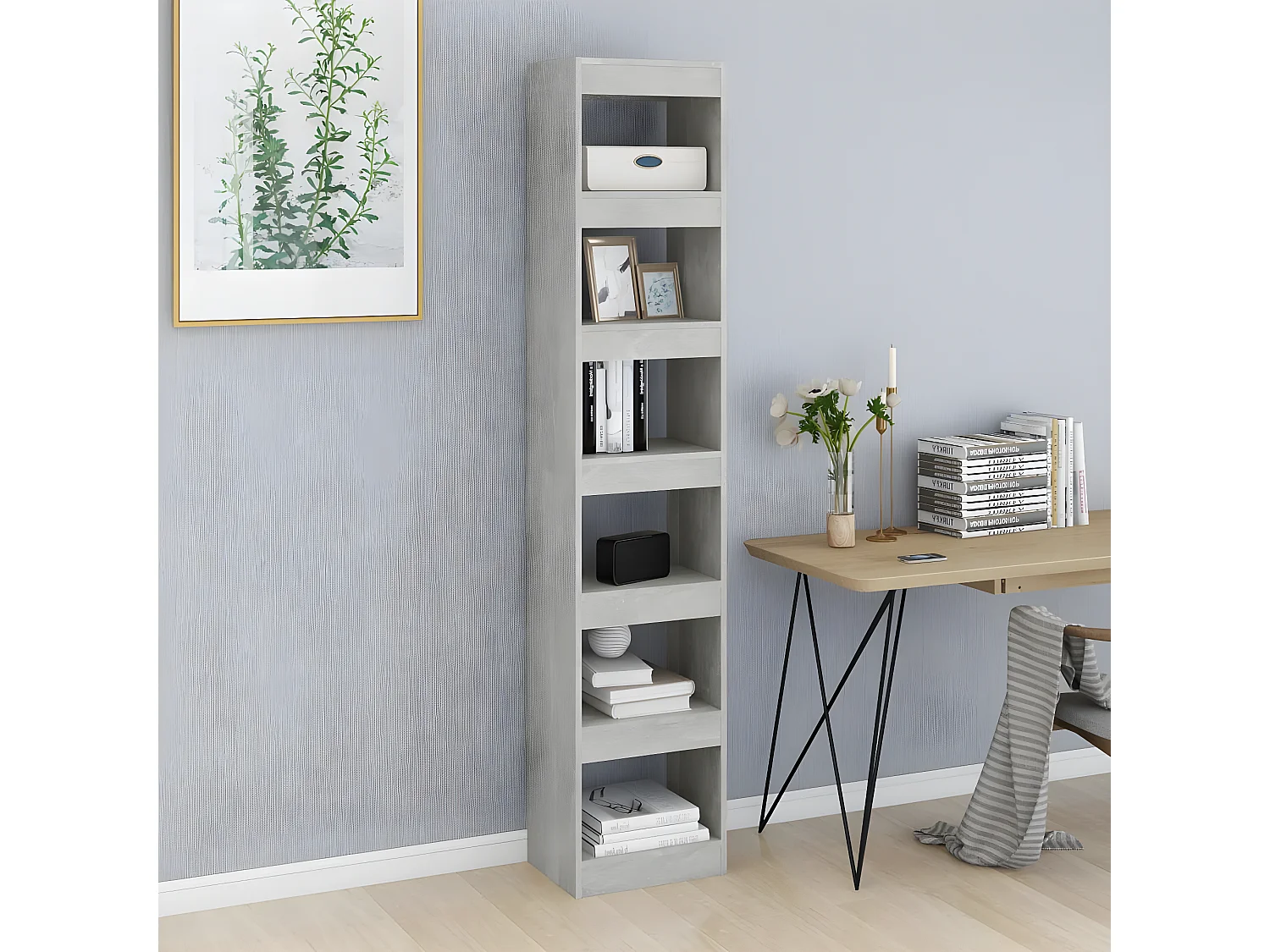 Bibliothèque/Séparateur de pièce Gris béton 40x30x198 cm