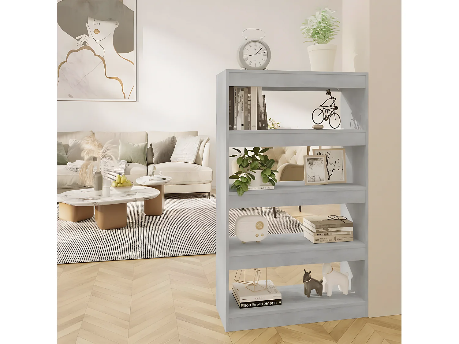 Bibliothèque/Séparateur pièce Gris béton 80x30x135 cm Aggloméré