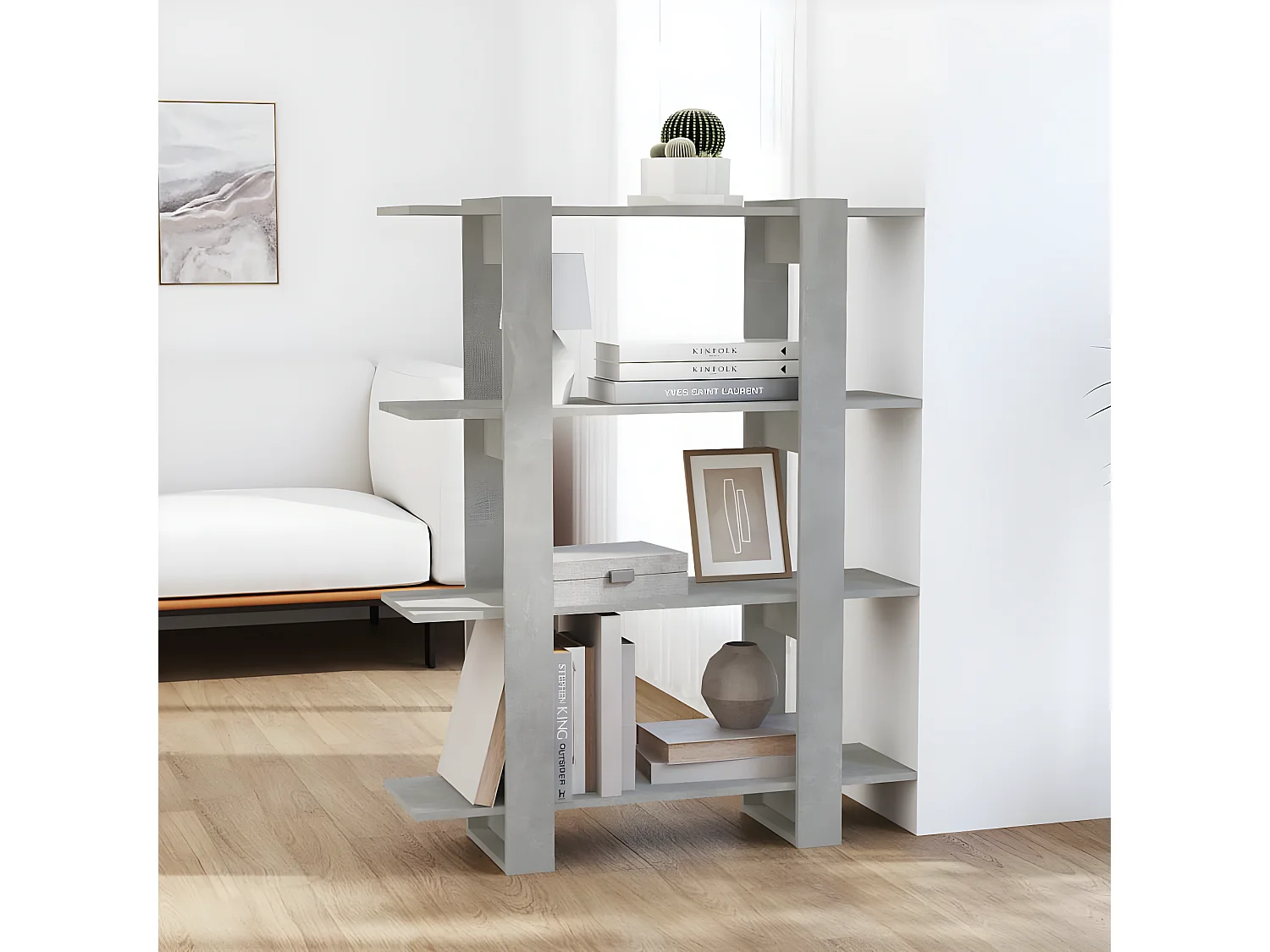 Bibliothèque/Séparateur de pièce Gris béton 100x30x123,5 cm