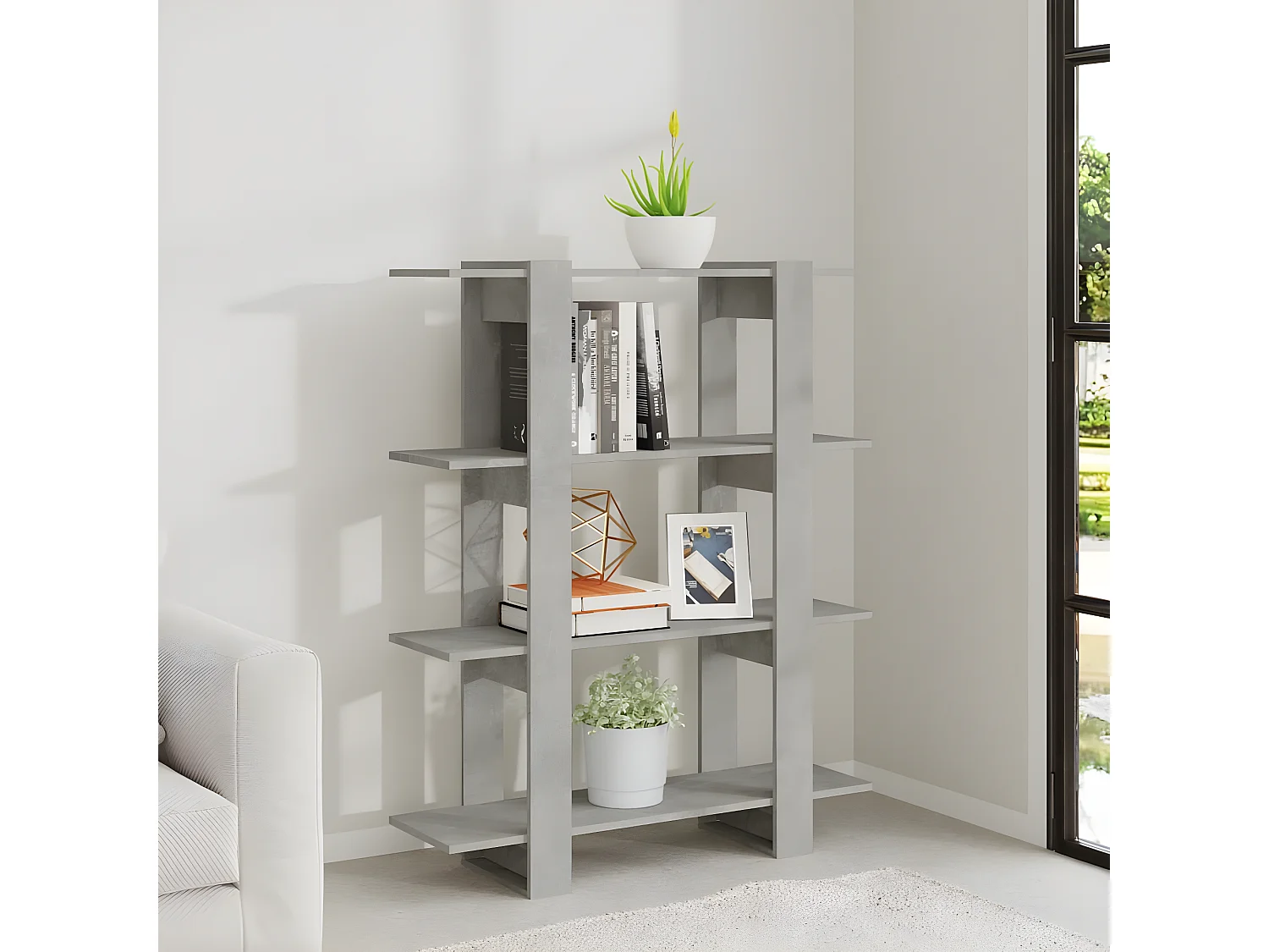 Bibliothèque/Séparateur de pièce Gris béton 100x30x123,5 cm