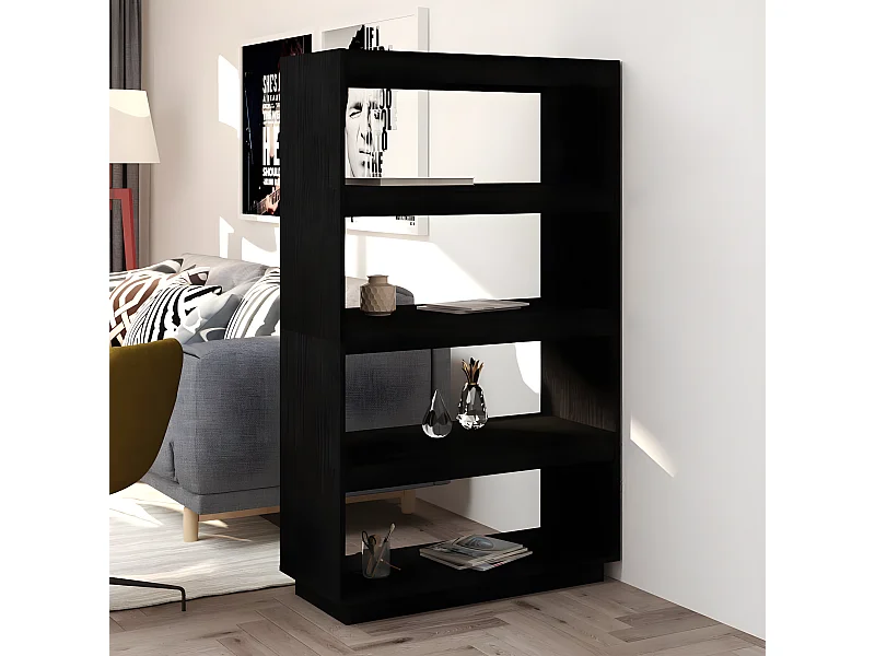 Bibliothèque/Séparateur de pièce Noir 80x35x135 cm Pin massif
