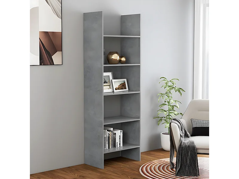 Boekenkast 60x35x180 cm bewerkt hout betongrijs