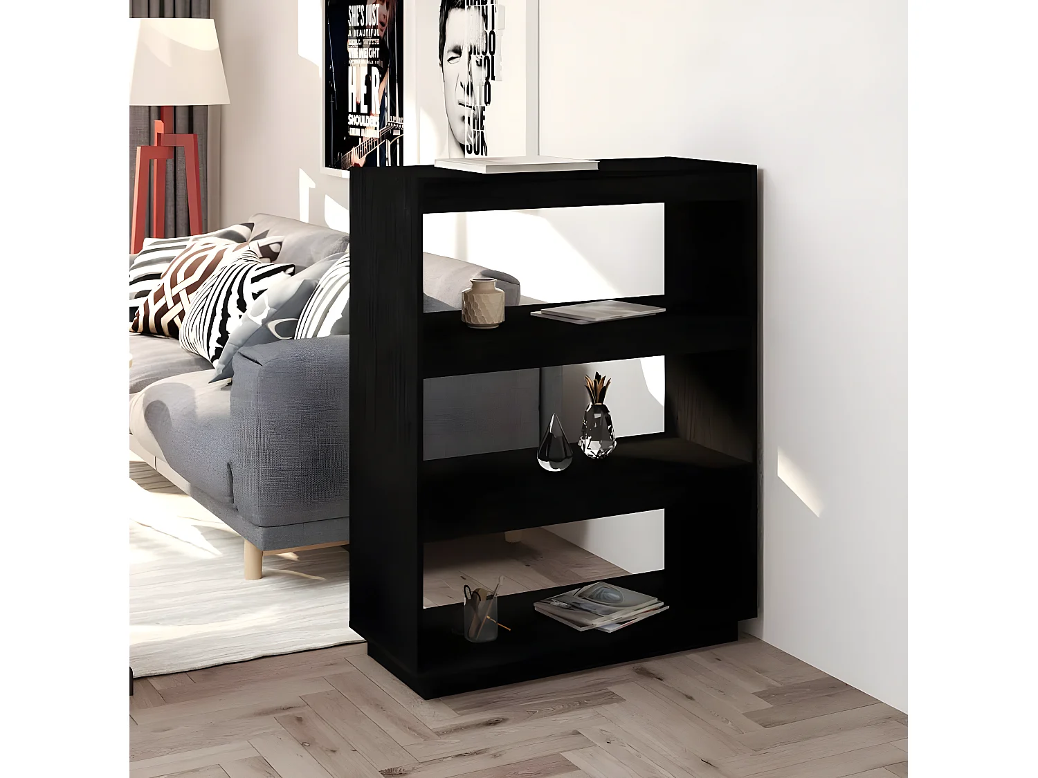 Bibliothèque/Séparateur de pièce Noir 80x35x103 cm Pin massif