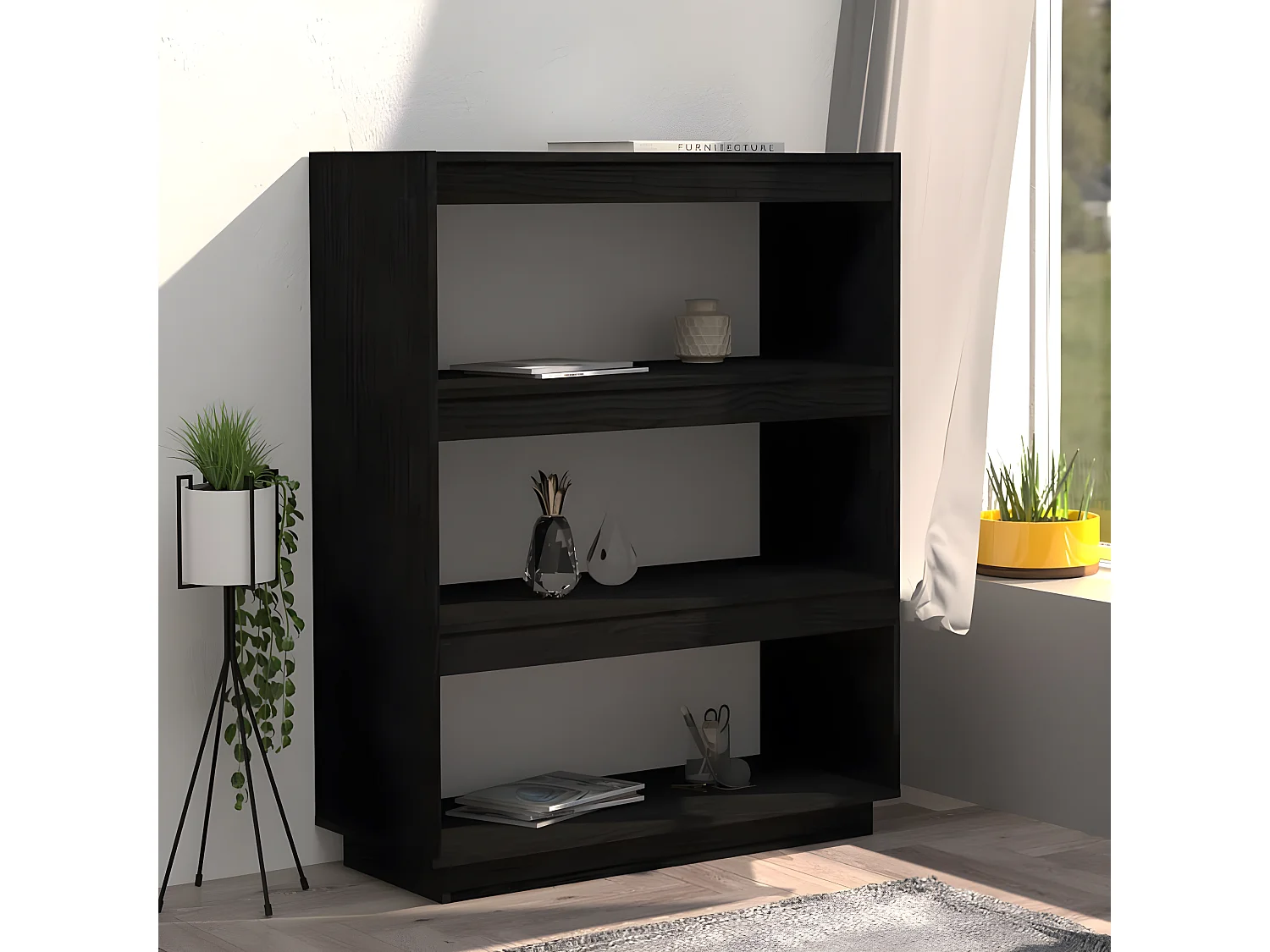Bibliothèque/Séparateur de pièce Noir 80x35x103 cm Pin massif