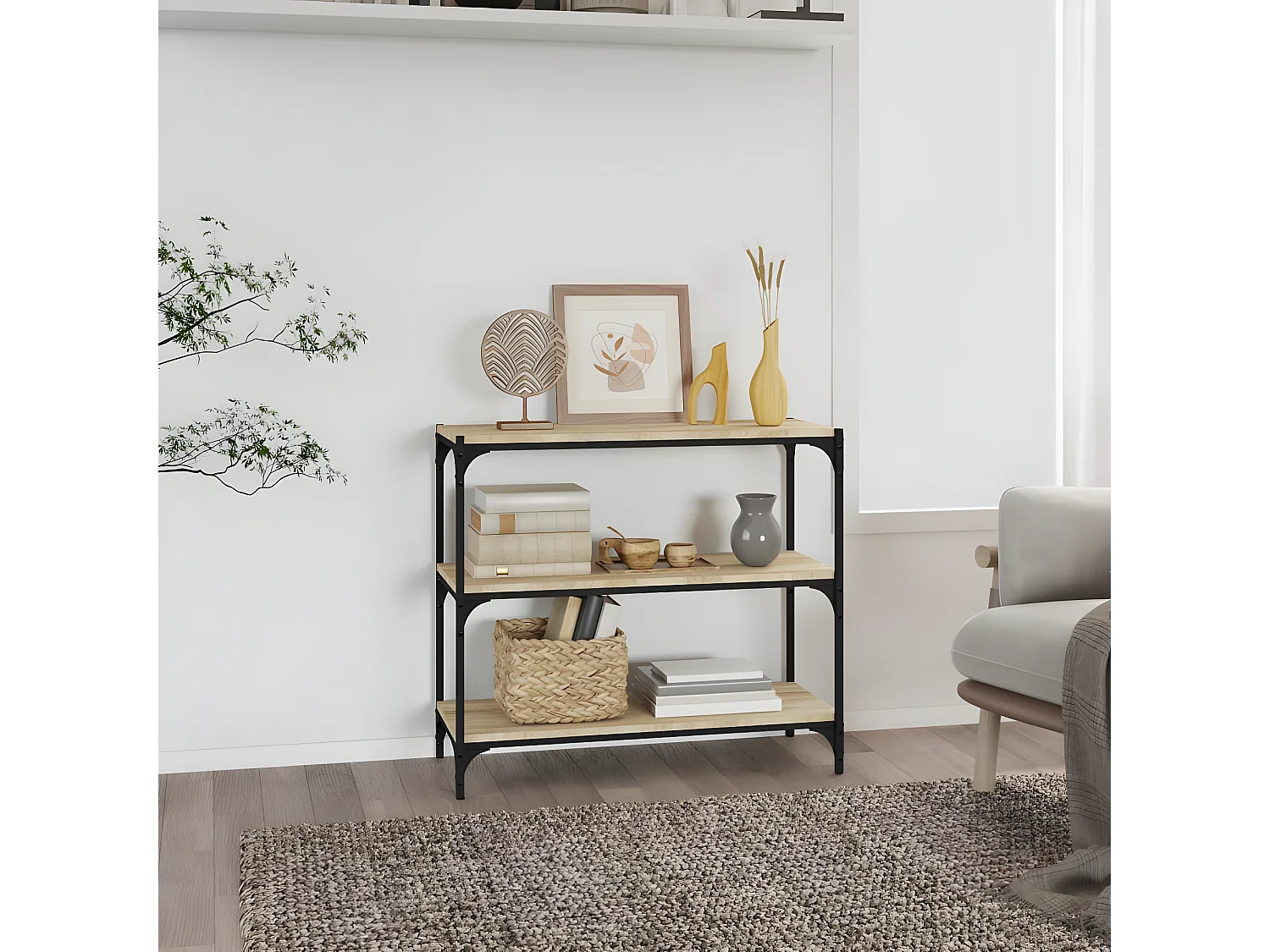 Boekenkast 80x33x70,5 cm hout en staal sonoma eikenkleur