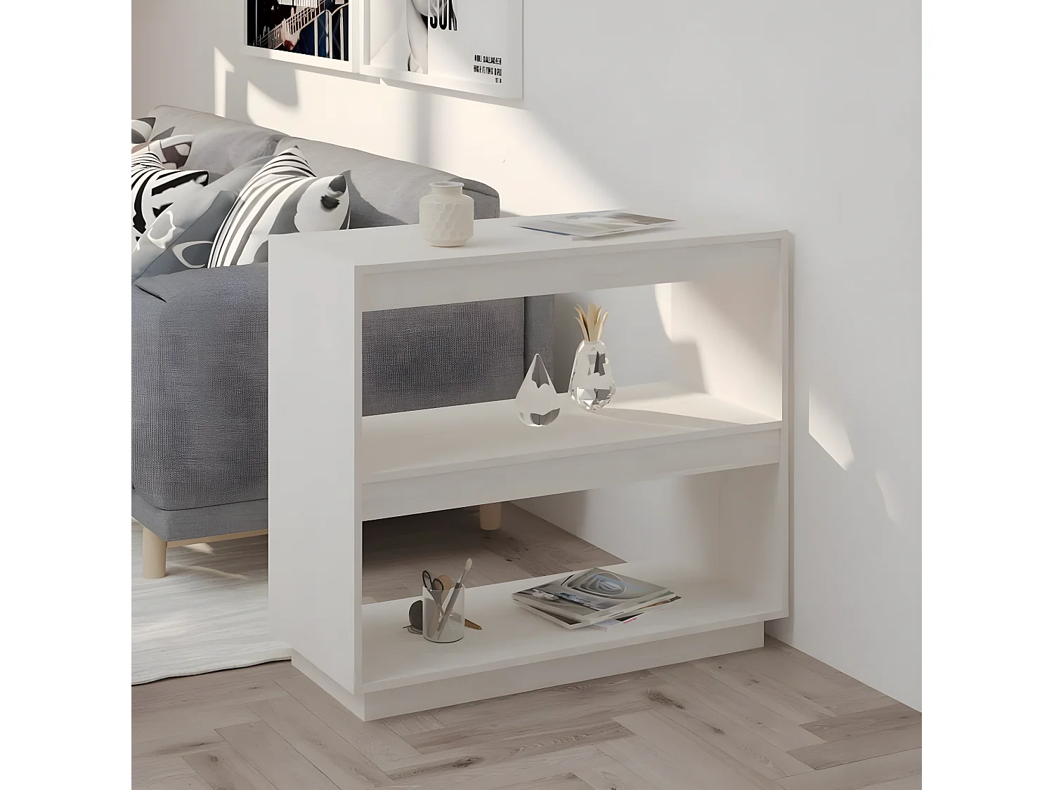 Estantería de madera maciza de pino blanco 80x35x71 cm