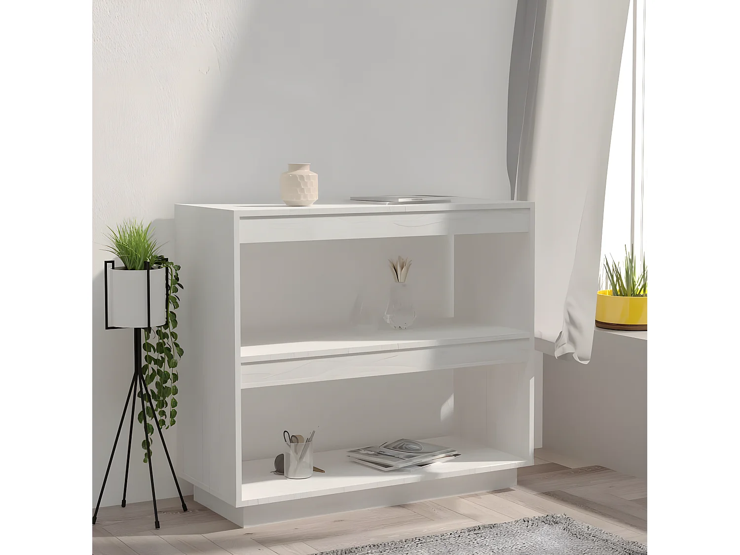 Estantería de madera maciza de pino blanco 80x35x71 cm