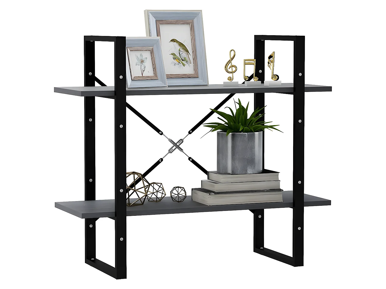 Boekenkastukkenmet 2 schappen 80x30x70 cm massief grenenhout grijs