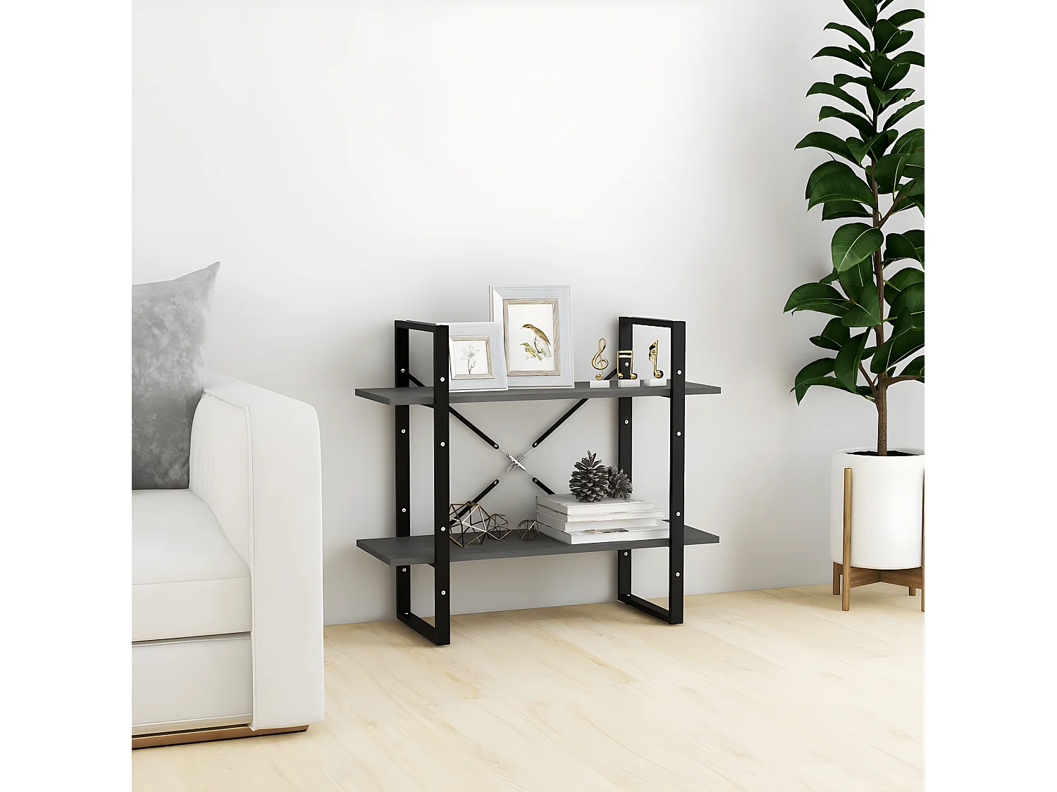 Estante com 2 prateleiras 80x30x70 cm pinho maciço cinzento