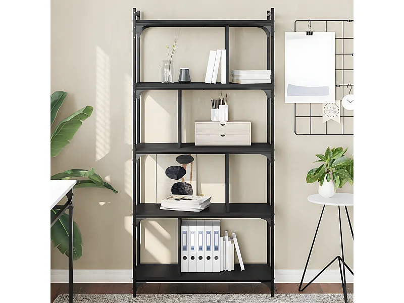 Bibliothèque 5 niveaux noir 76x32x158 cm bois d'ingénierie