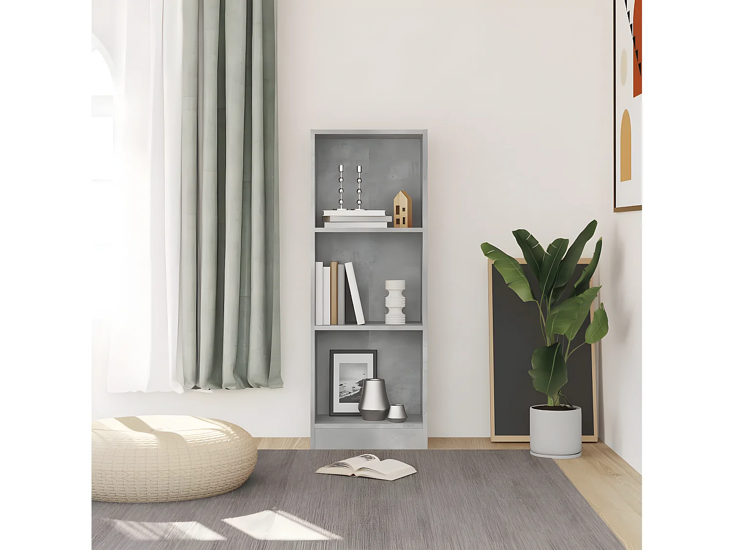 Bibliothèque à 3 niveaux Gris béton 40x24x108 cm Aggloméré