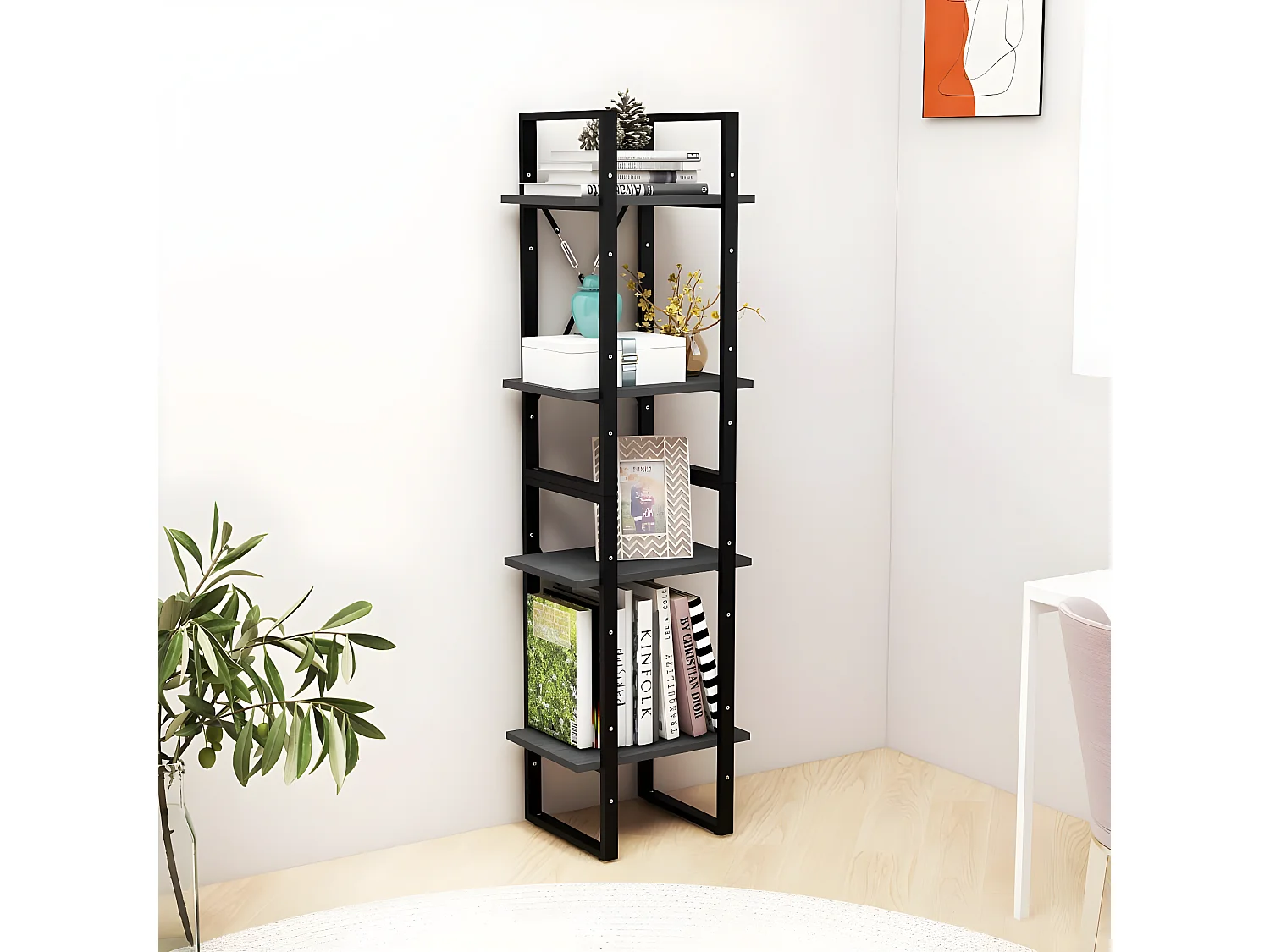 Bibliothèque à 4 niveaux Gris 40x30x140 cm Bois de pin massif