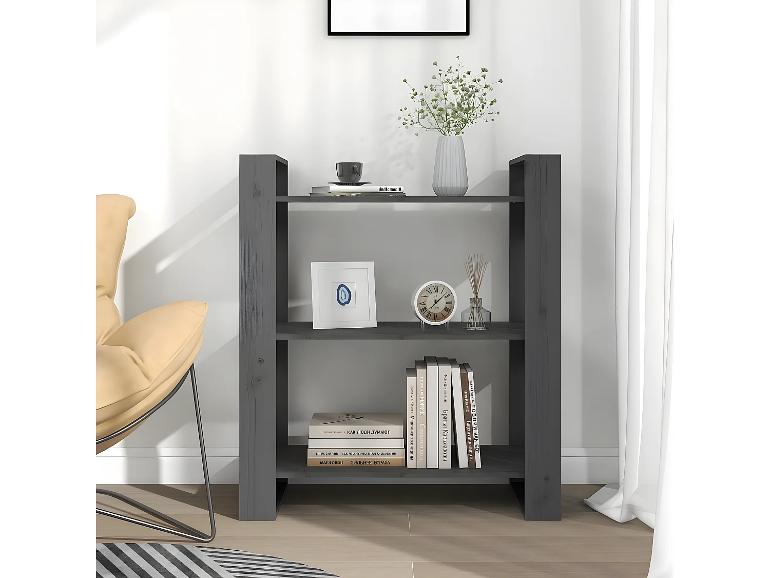 Bibliothèque/Séparateur de pièce Gris 80x35x91 cm Pin solide