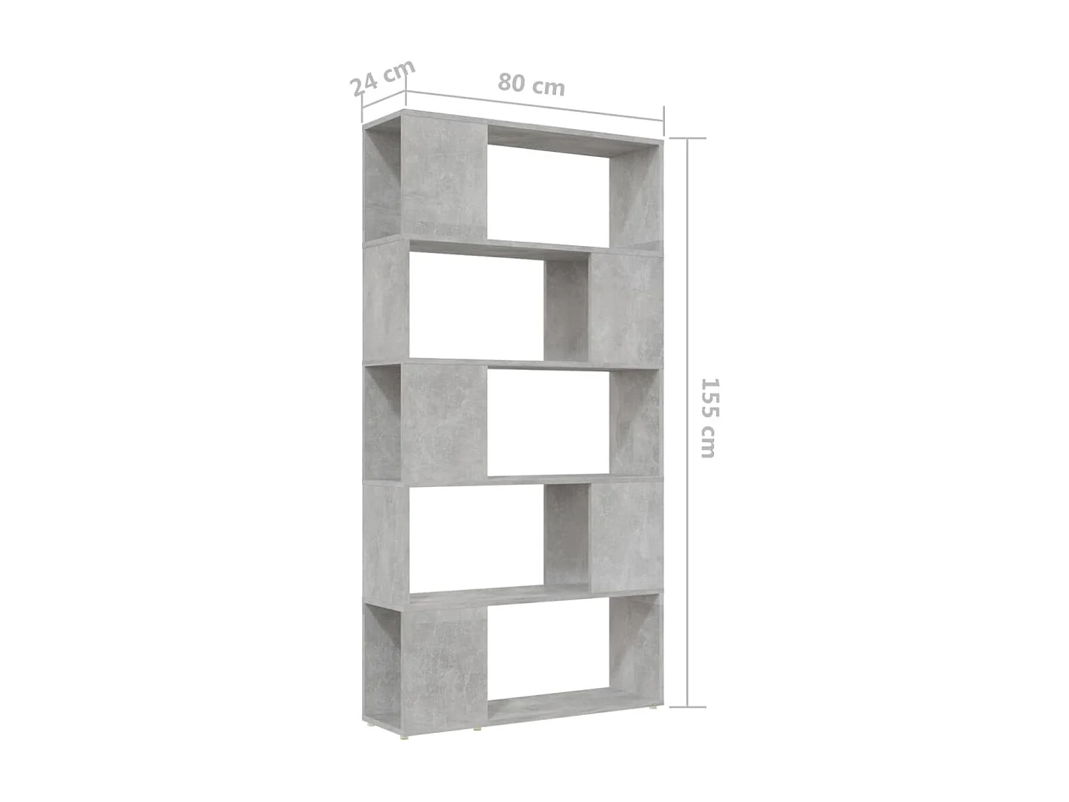 Librería separador contrachapada gris hormigón 80x24x155 cm