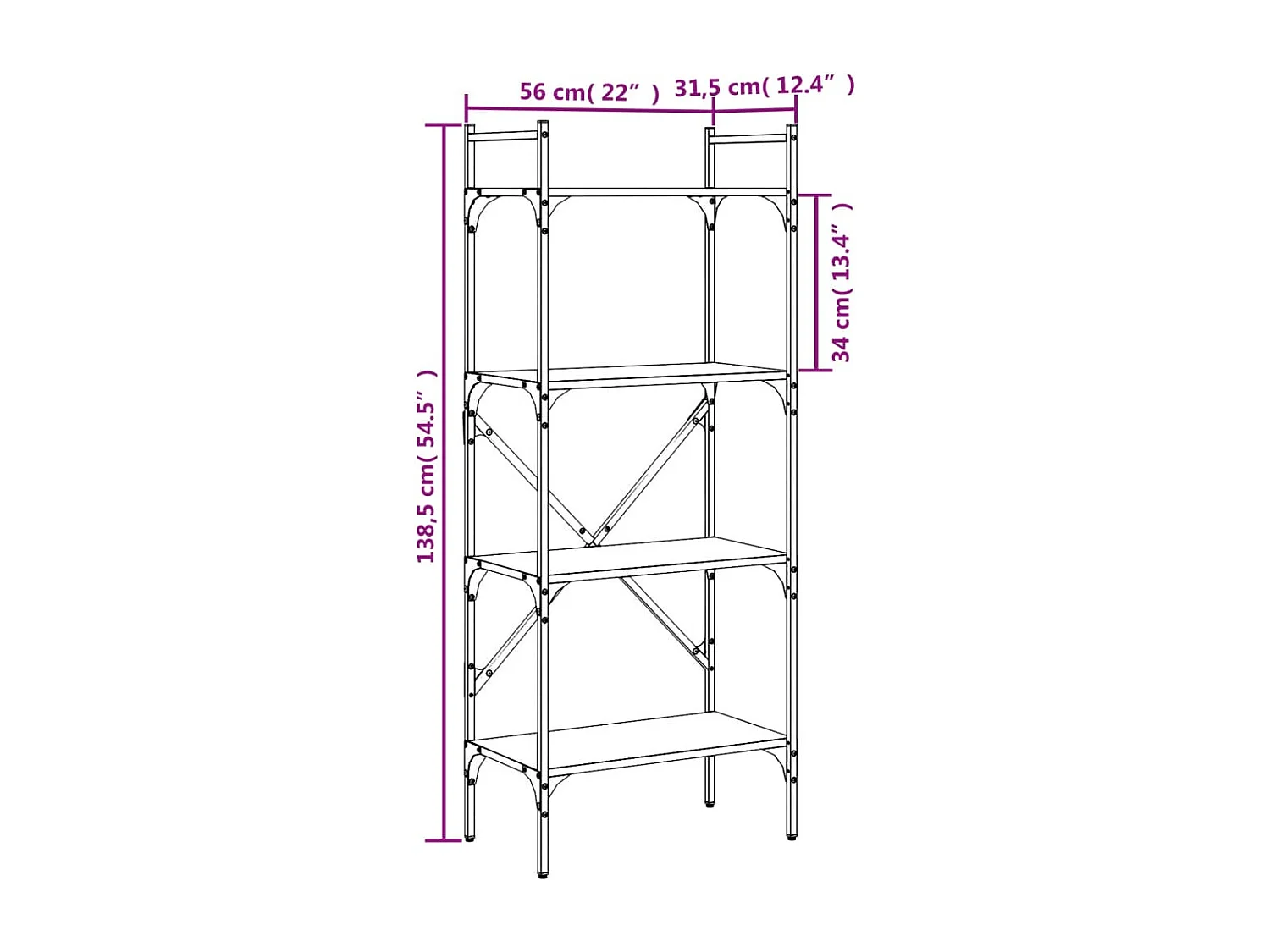 Boekenkast 4-laags 56x31,5x138,5 cm bewerkt hout sonoma eiken