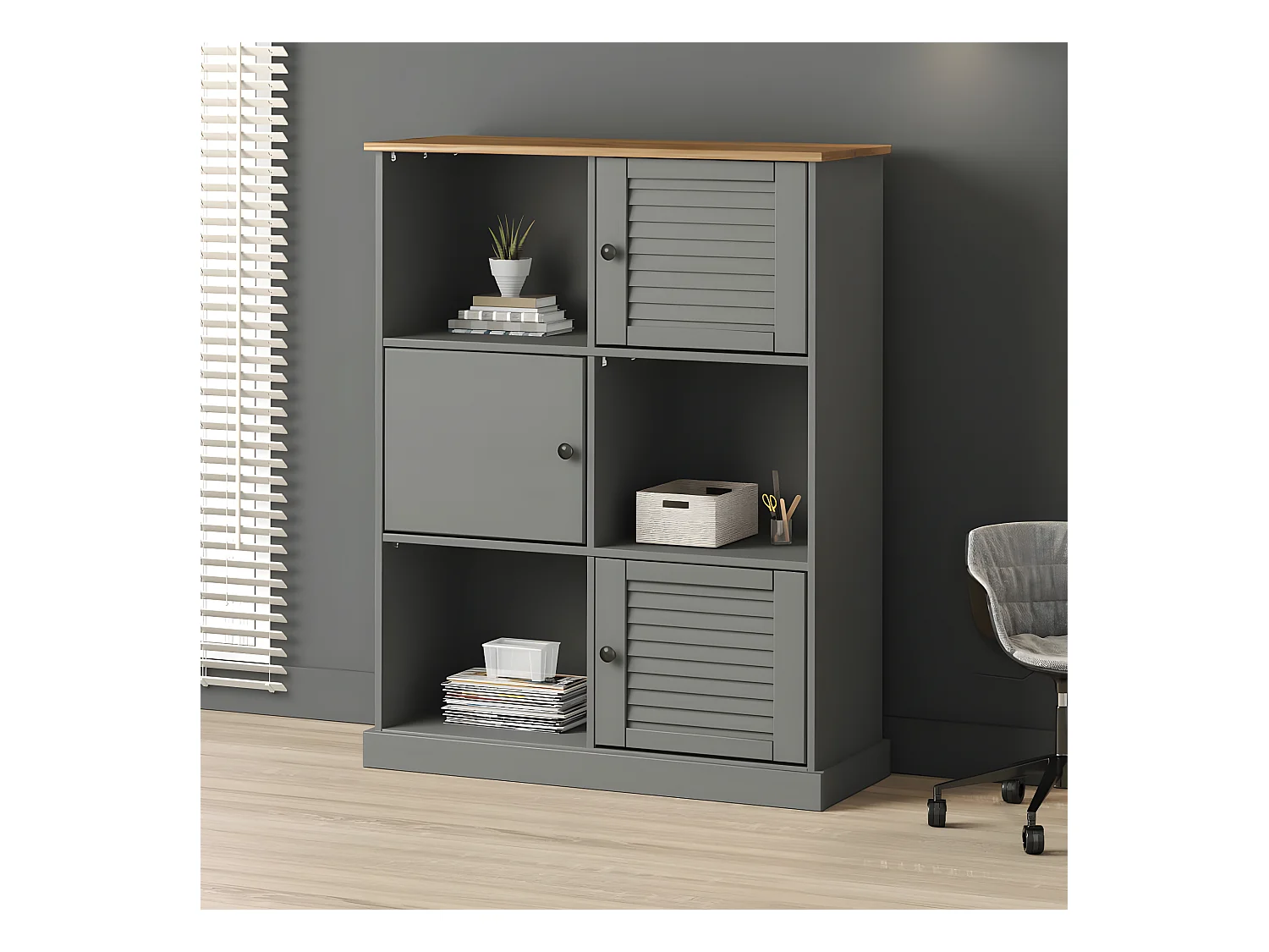 Bibliothèque VIGO gris 90x35x114,5 cm bois massif de pin