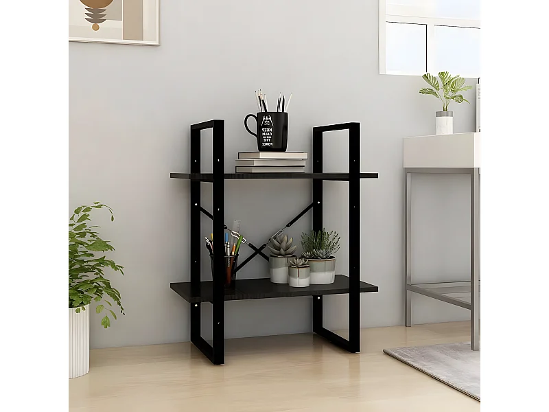 Bibliothèque à 2 niveaux Noir 60x30x70 cm Bois de pin massif