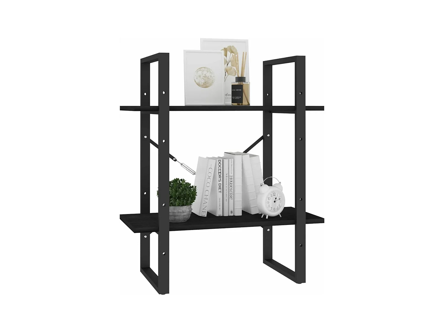 Estantería 2 niveles madera maciza de pino negra 60x30x70 cm