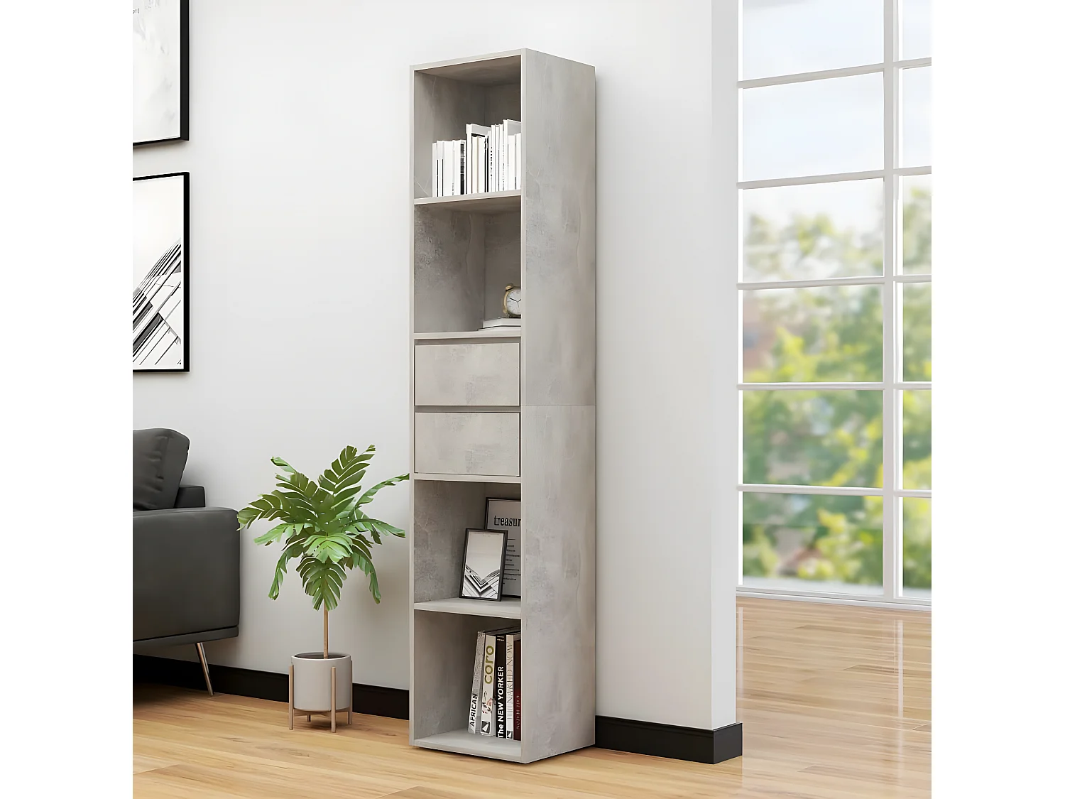 Boekenkast 36x30x171 cm bewerkt hout betongrijs