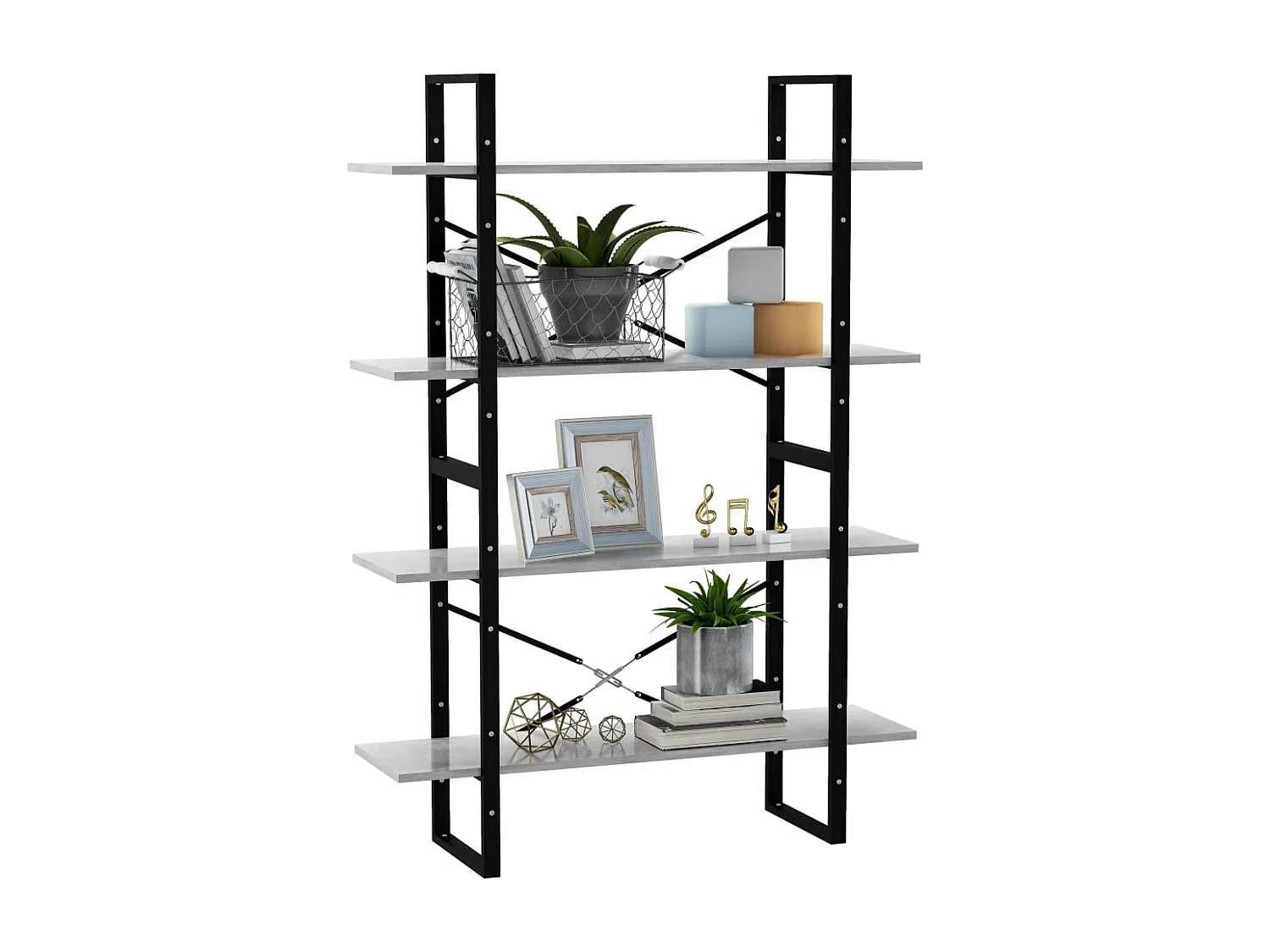 Bibliothèque à 4 niveaux Gris béton 100x30x140 cm Aggloméré