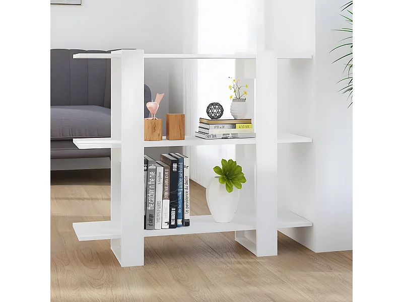 Bibliothèque/Séparateur de pièce Blanc brillant 100x30x87 cm