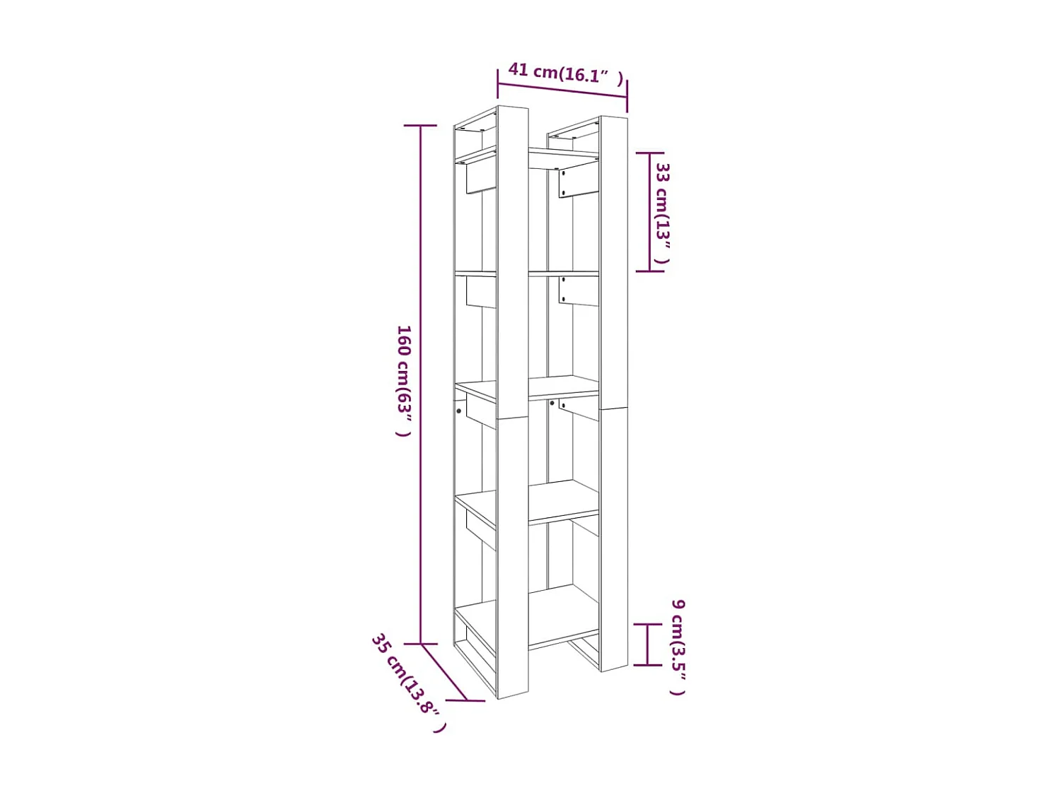 Boekenkast/kamerscherm 41x35x160 cm massief grenenhout