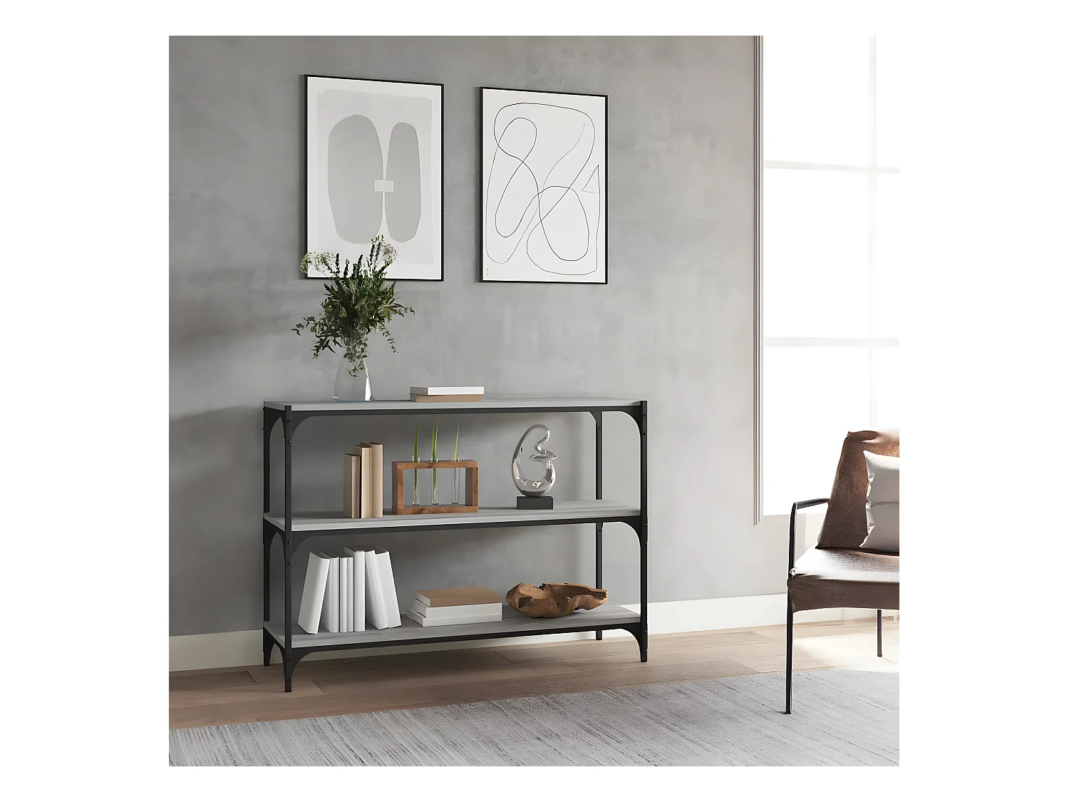 Bibliothèque Sonoma gris 100x33x70,5 cm Bois d'ingénierie acier