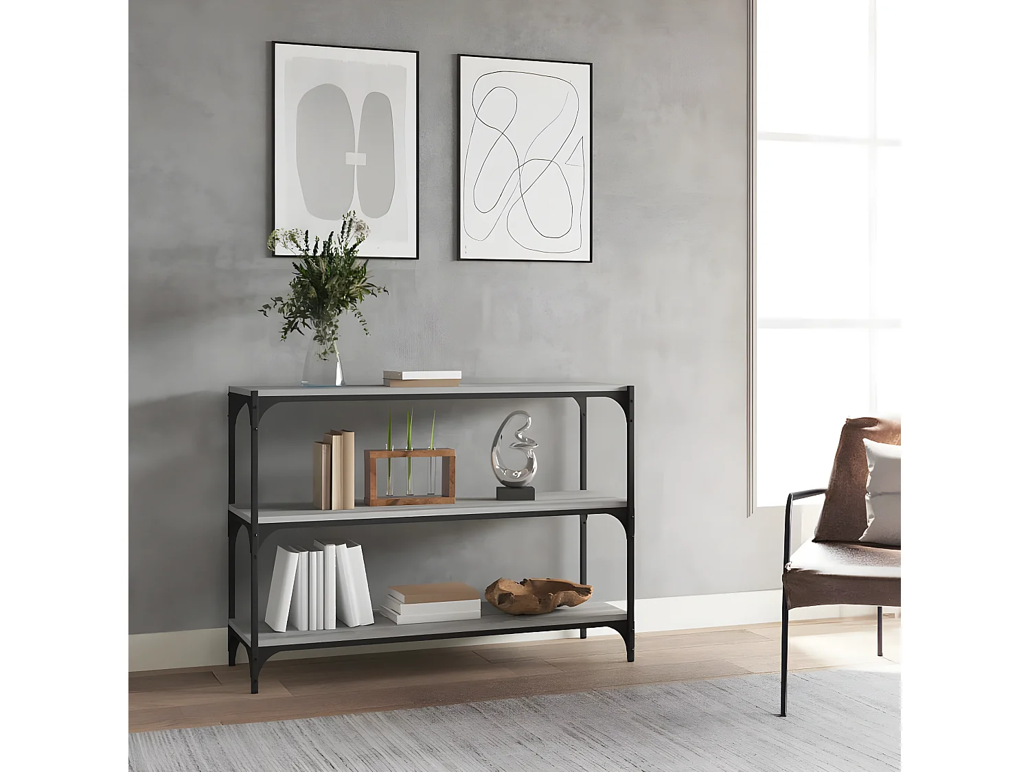 Bibliothèque Sonoma gris 100x33x70,5 cm Bois d'ingénierie acier