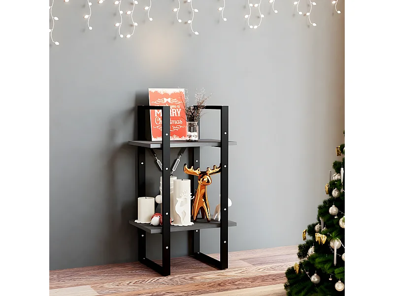 Bibliothèque à 2 niveaux Gris 40x30x70 cm Bois de pin massif