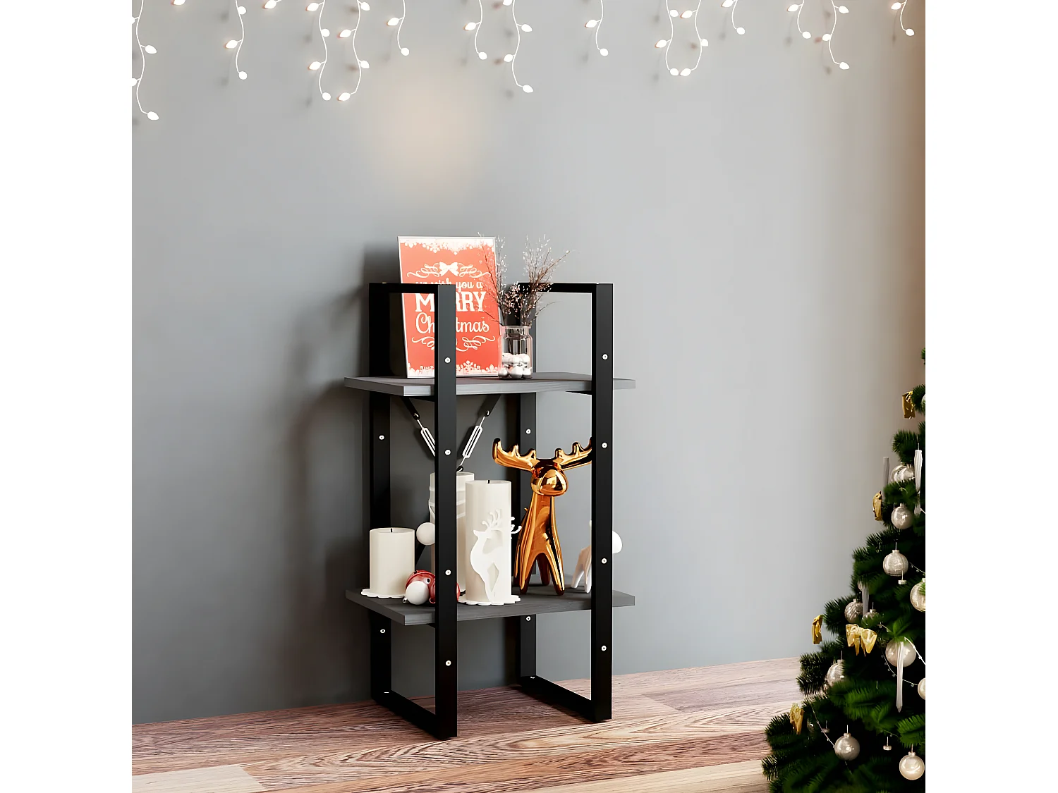 Boekenkastukkenmet 2 schappen 40x30x70 cm massief grenenhout grijs