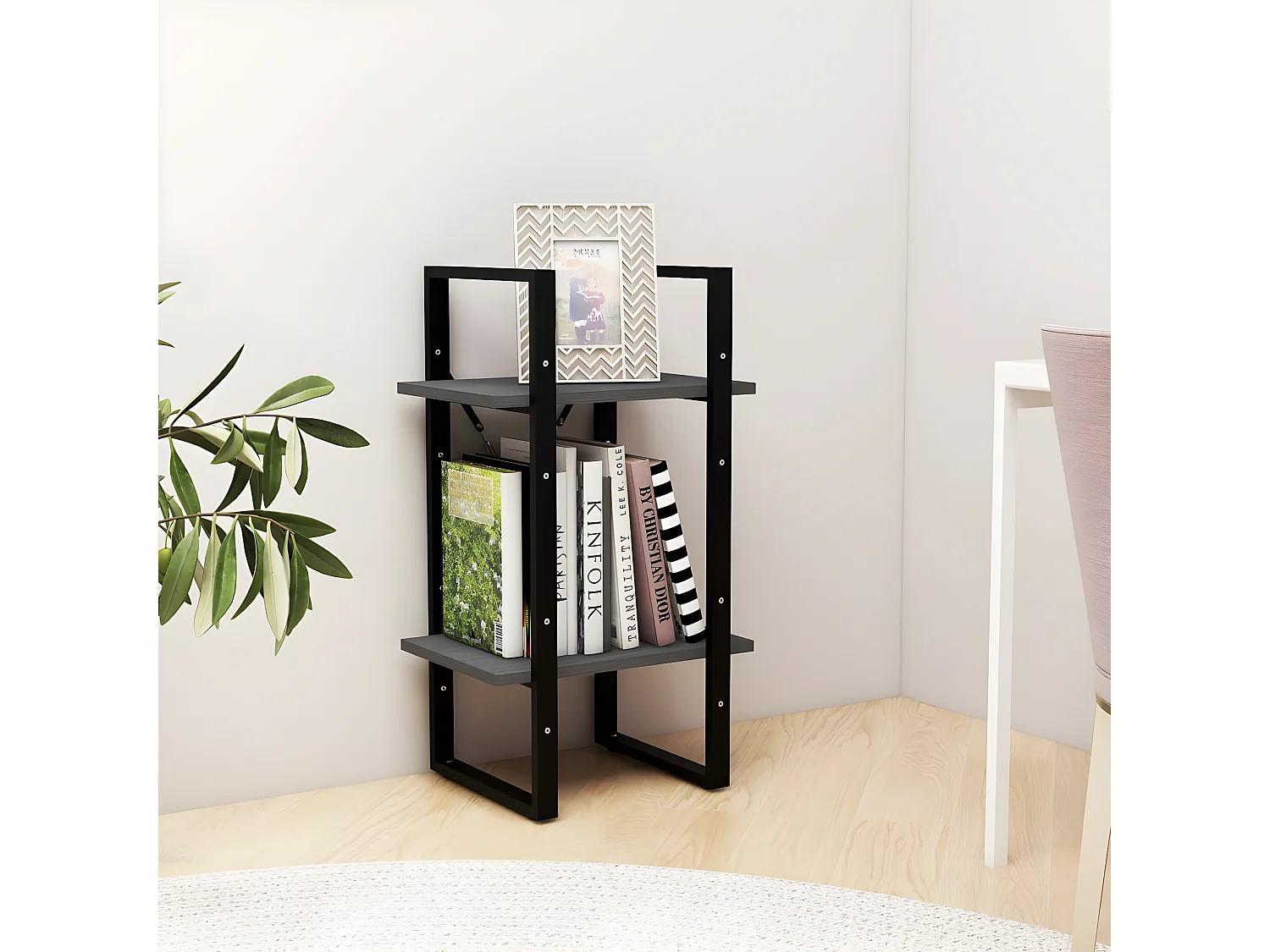 Estantería 2 niveles madera maciza de pino gris 40x30x70 cm