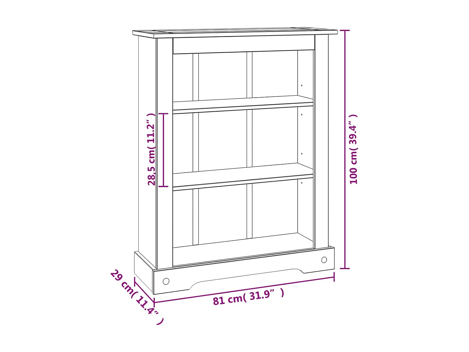 Estante 3 prateleiras Corona Range pinho mexicano 81x29x100cm