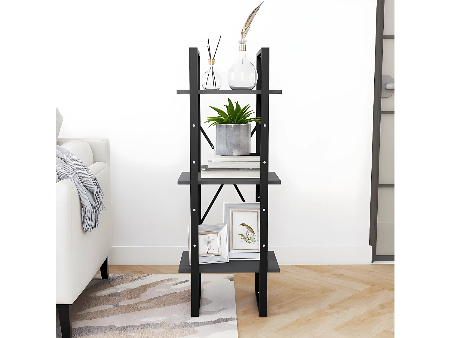 Bibliothèque à 3 niveaux Gris 40x30x105 cm Bois de pin massif