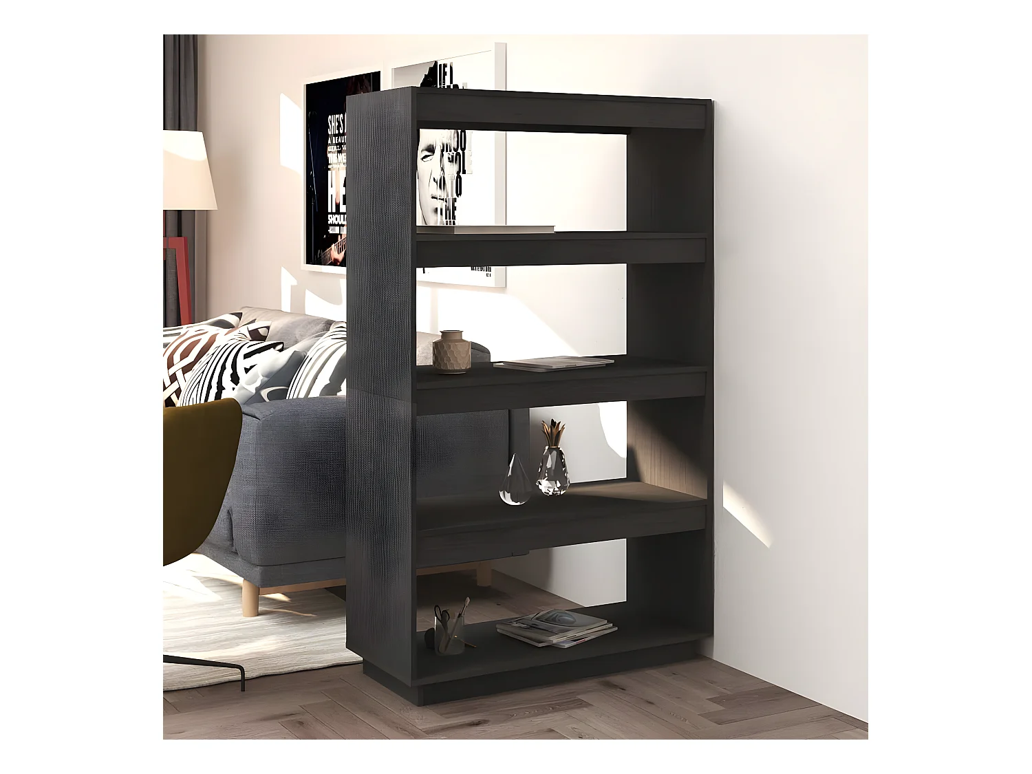 Bibliothèque/Séparateur de pièce Gris 80x35x135 cm Pin massif